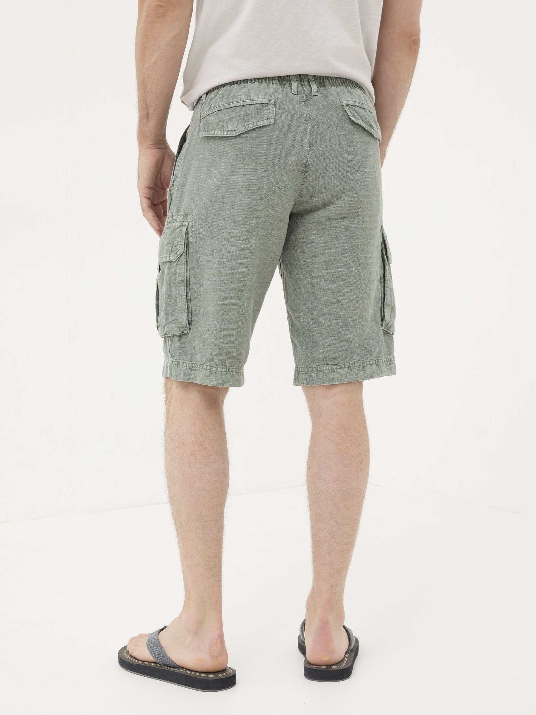 Green Cotton Linen Cargo Shorts - Image 2 of 5