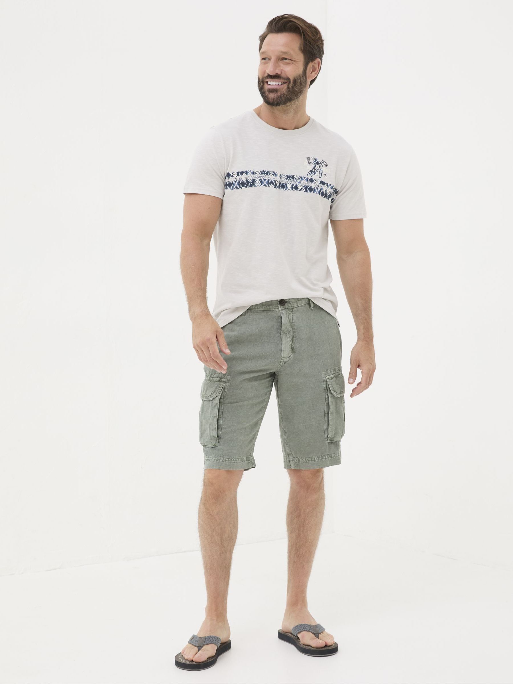 Green Cotton Linen Cargo Shorts - Image 3 of 5