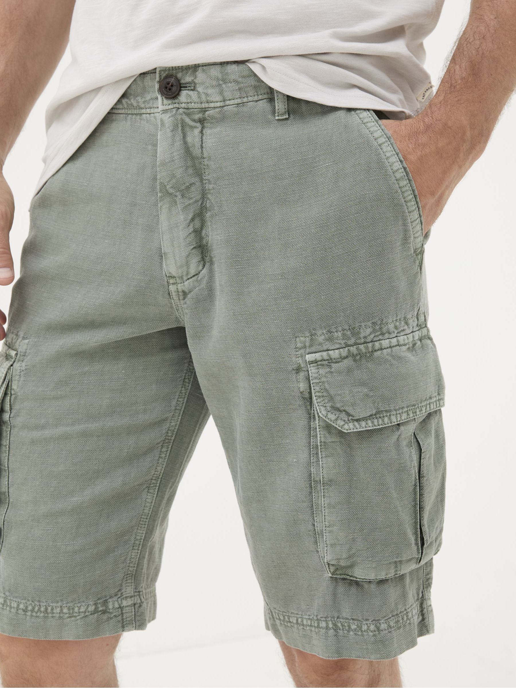 Green Cotton Linen Cargo Shorts - Image 4 of 5