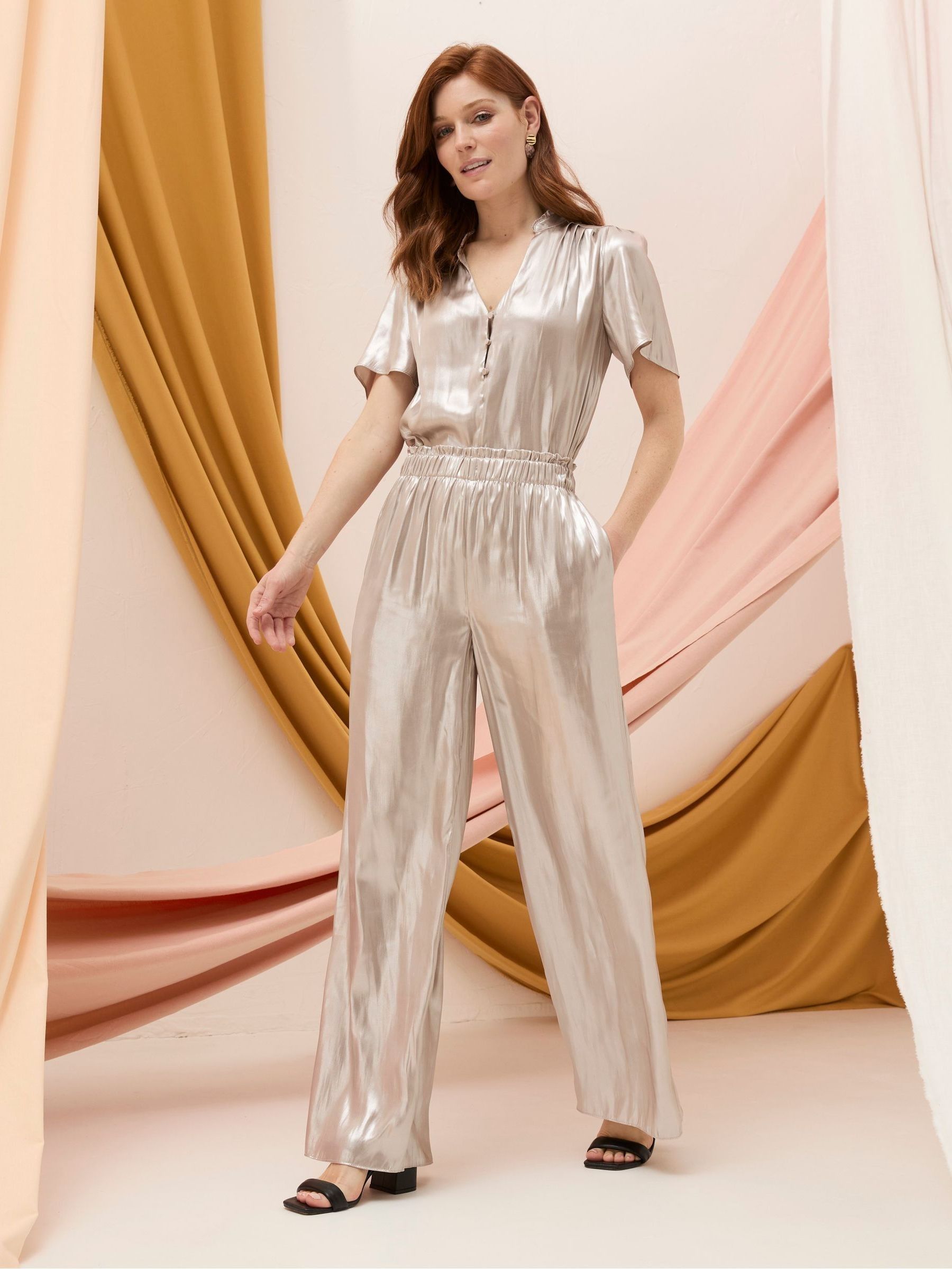 Yvette Silver Wide Leg Trousers - Image 3 of 6