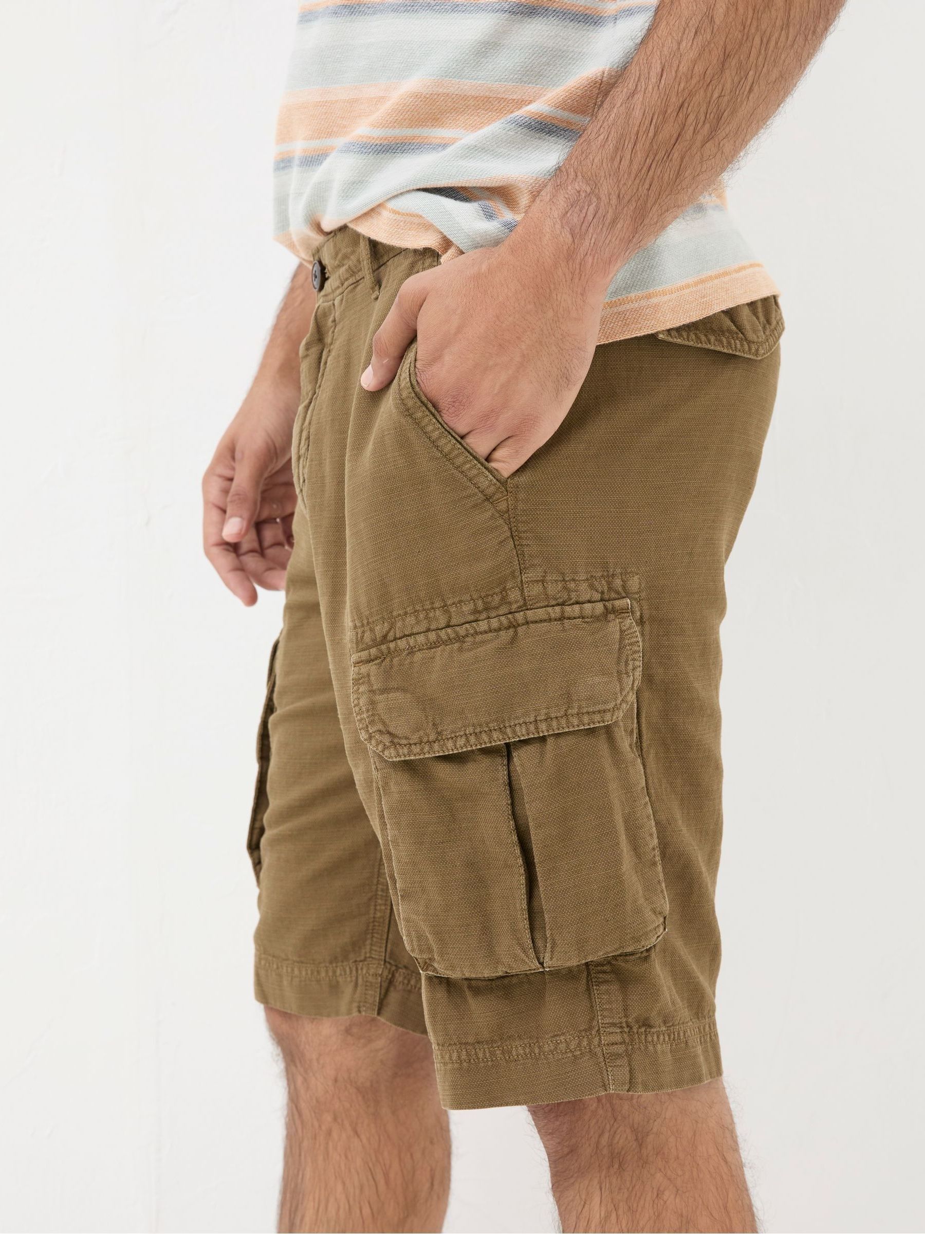 Brown Cotton Linen Cargo Shorts - Image 3 of 3