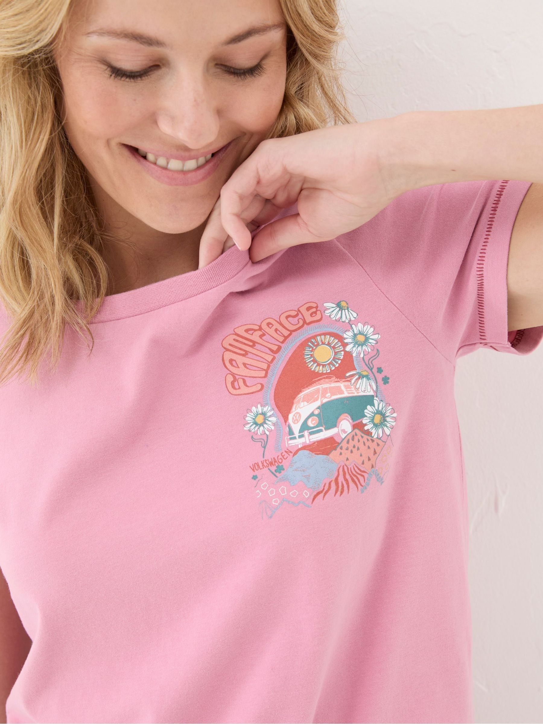 VW Pink Flower Power 100% Cotton T-Shirt - Image 4 of 5