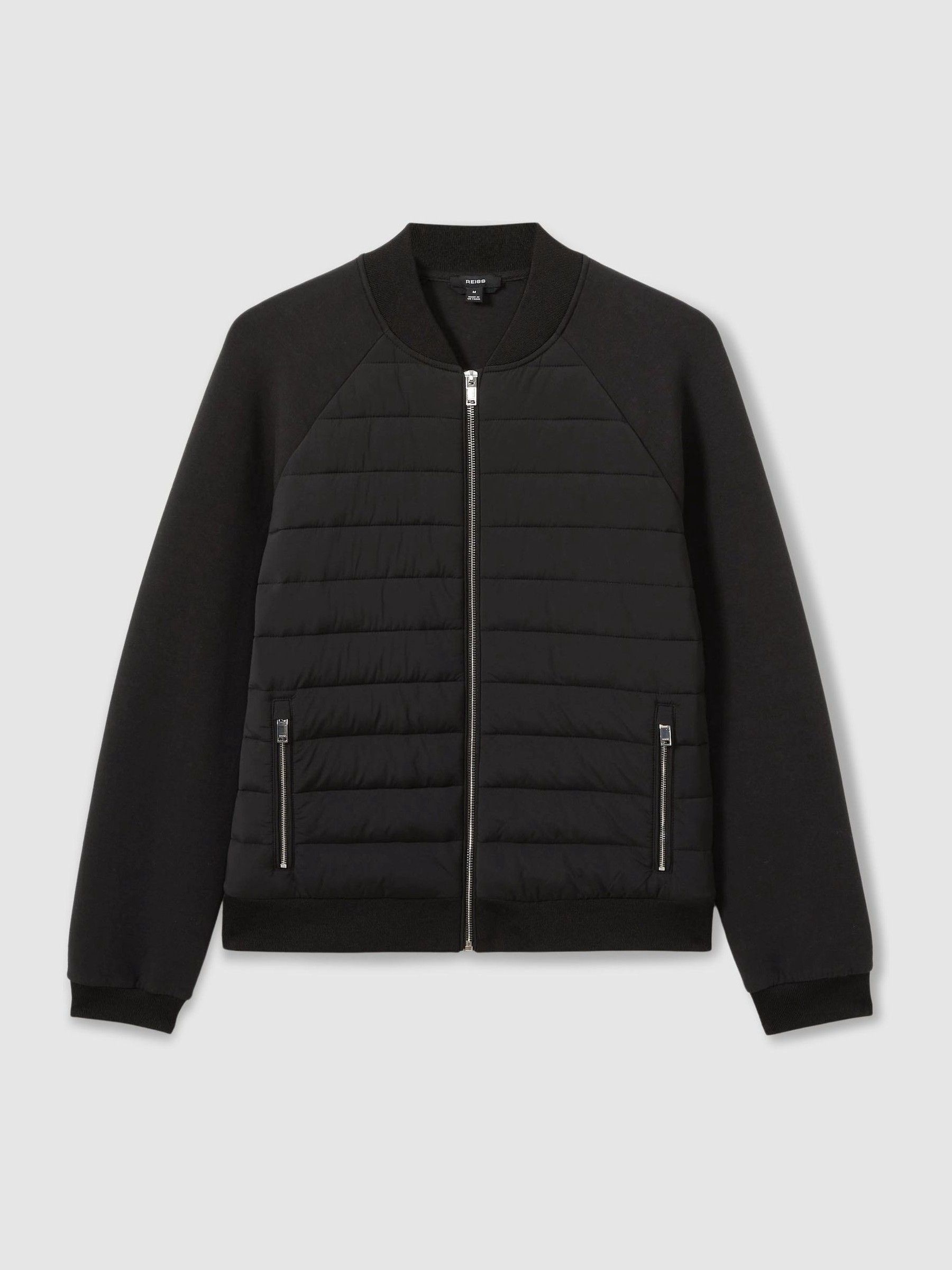 Hybrid Quilt Raglan-Sleeve Bomber Jacket in Black - Image 2 of 6