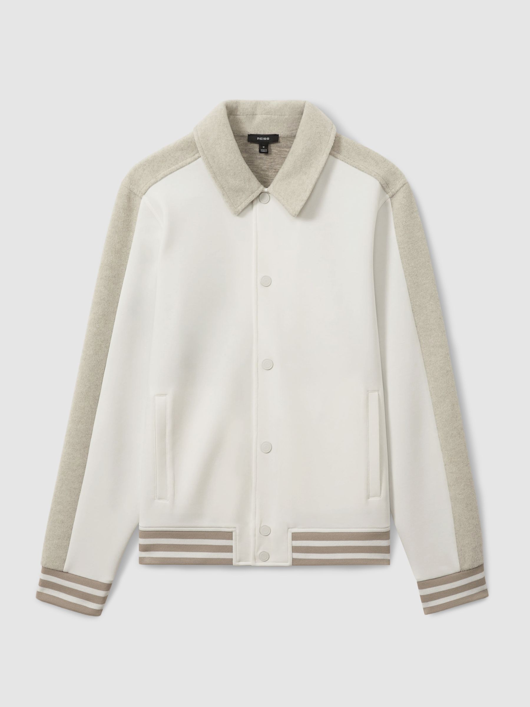 Arnold Optic White/Zacht Grijs Melange Hybride Interlock Jersey Bomberjack - Afbeelding 2 van 5