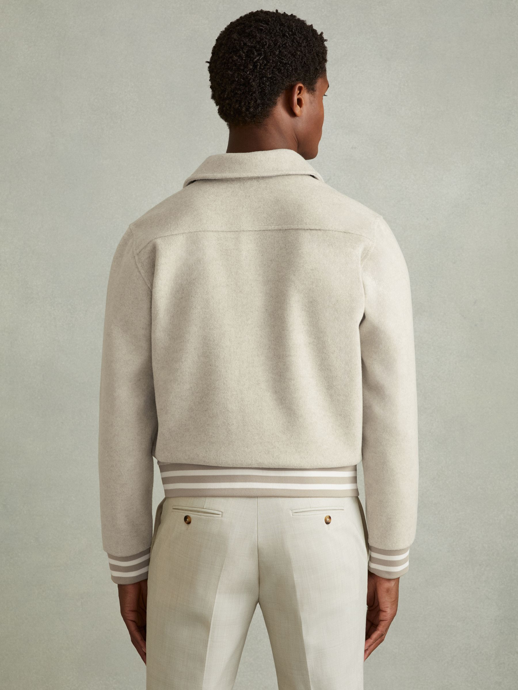Arnold Optic White/Soft Grey Melange Hybrid Interlock Jersey Bomber Jacket - Image 4 of 5