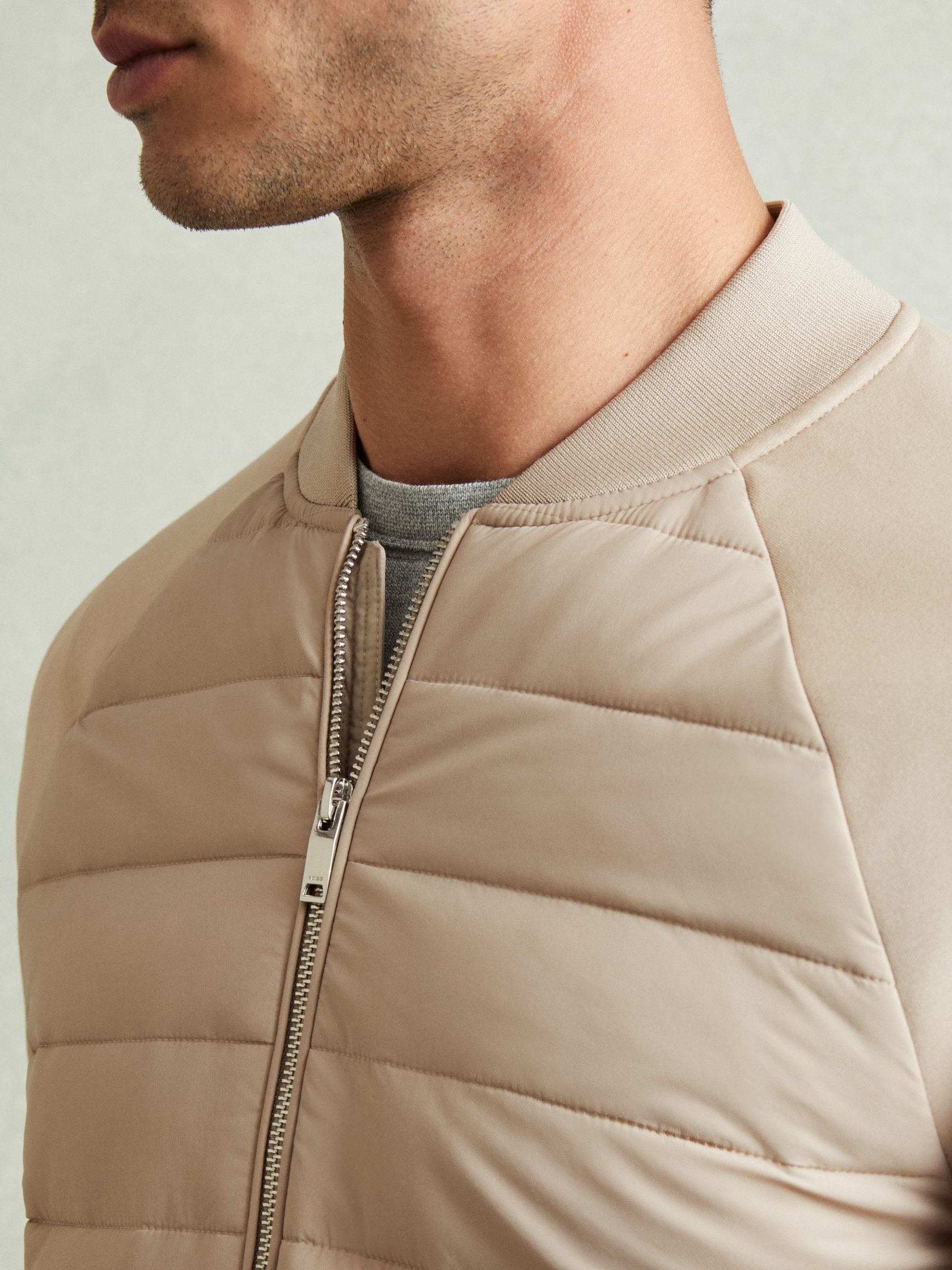 Hybrid Quilt Raglan-Sleeve Bomber Jacket in Biscuit Brown - Image 3 of 4