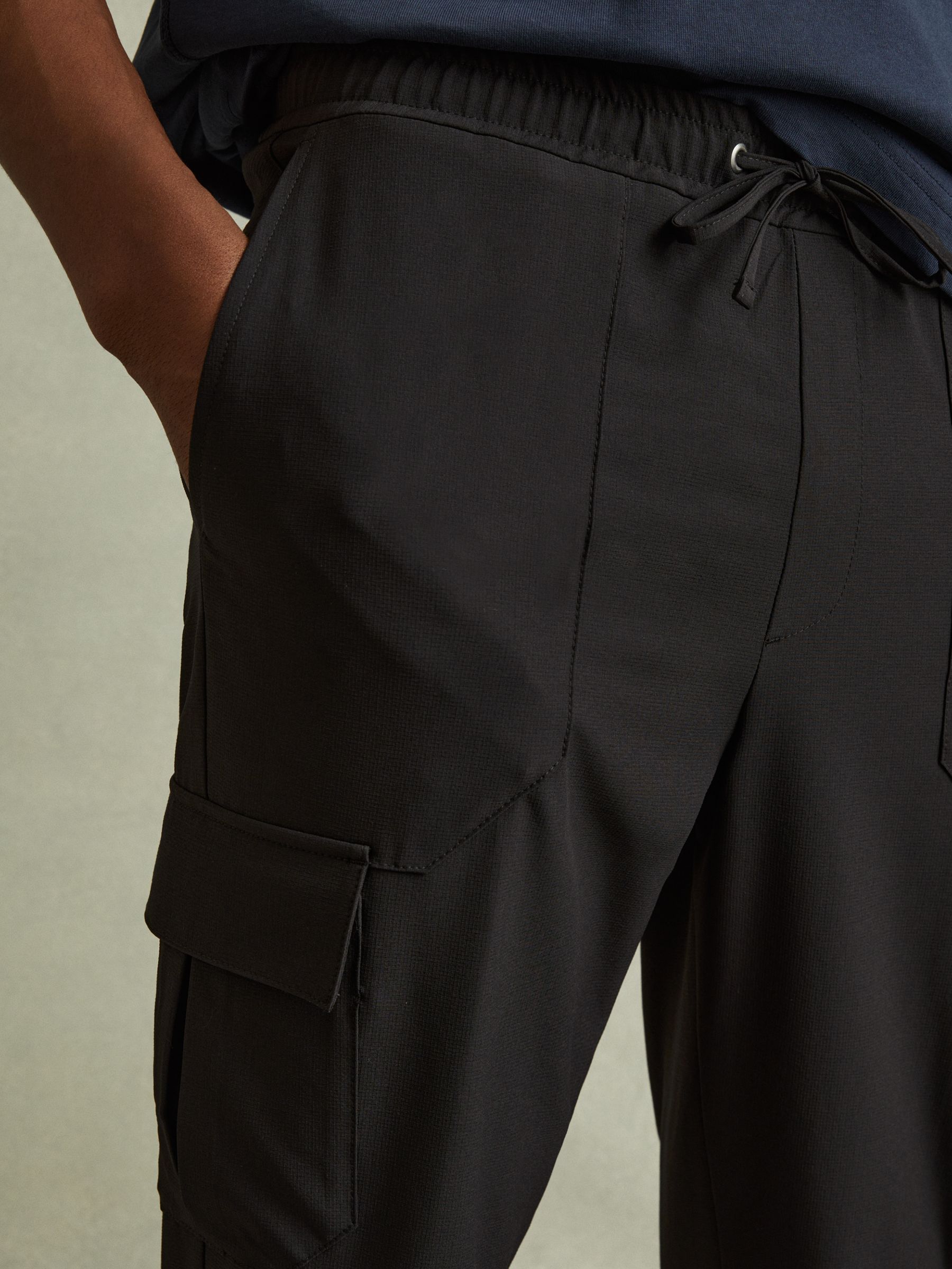Elasticated Cargo Trousers in Black - Image 3 of 7