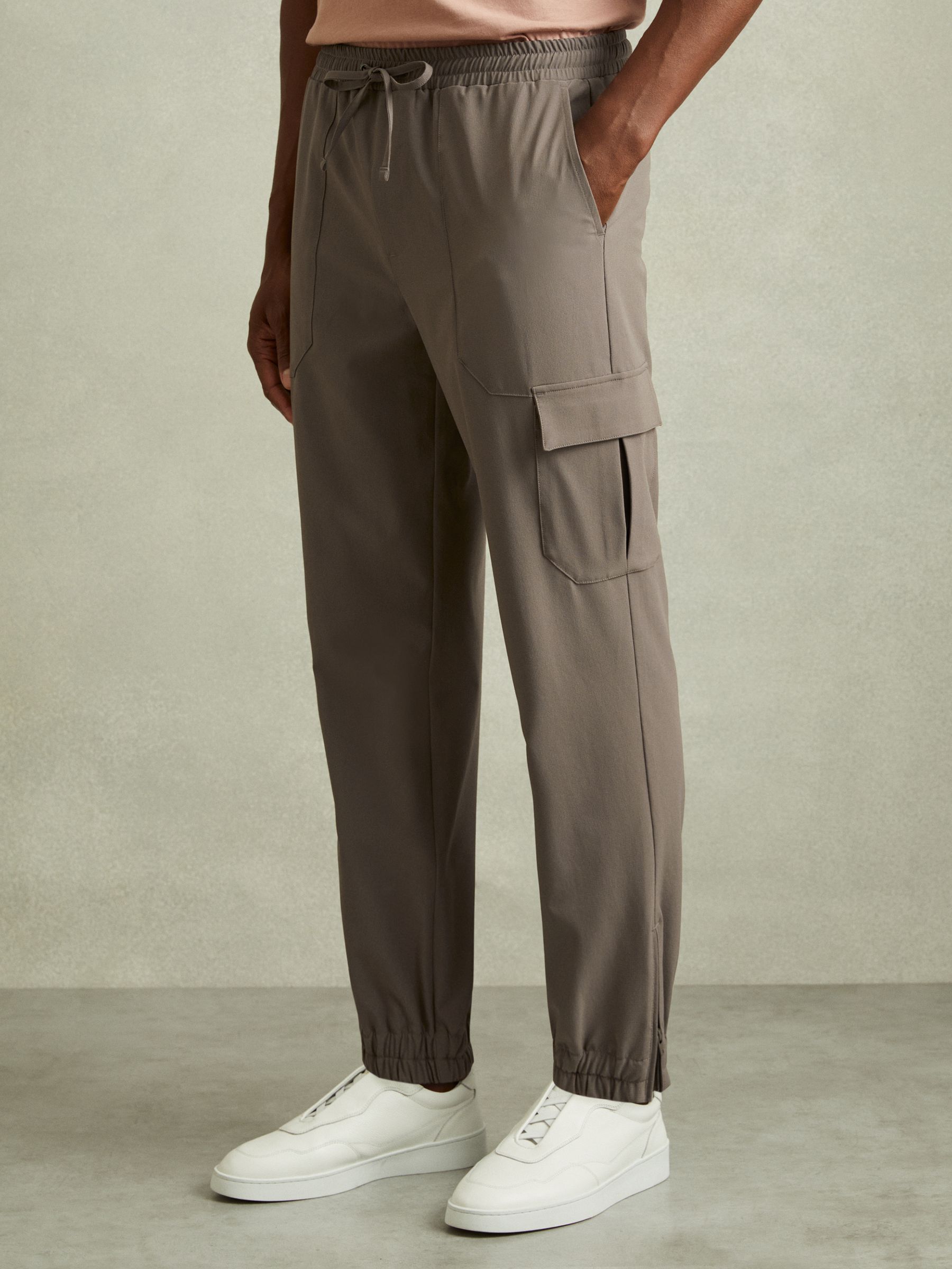 Elasticated Cargo Trousers in Green Smoke - Image 1 of 6