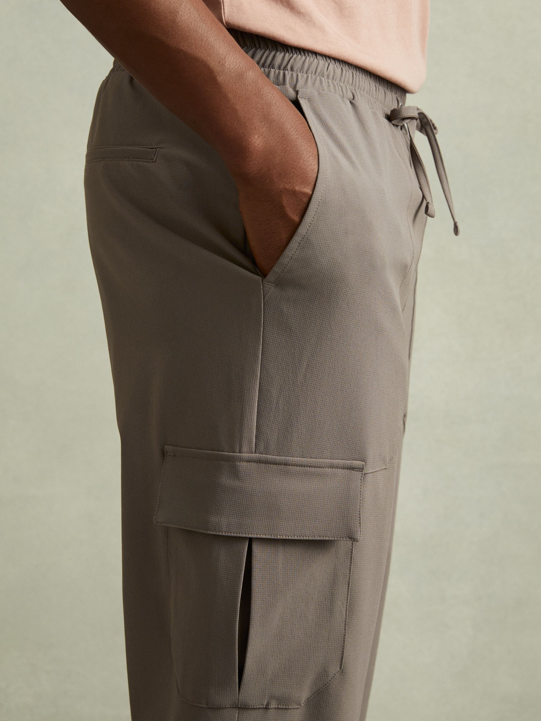 Elasticated Cargo Trousers in Green Smoke - Image 3 of 6