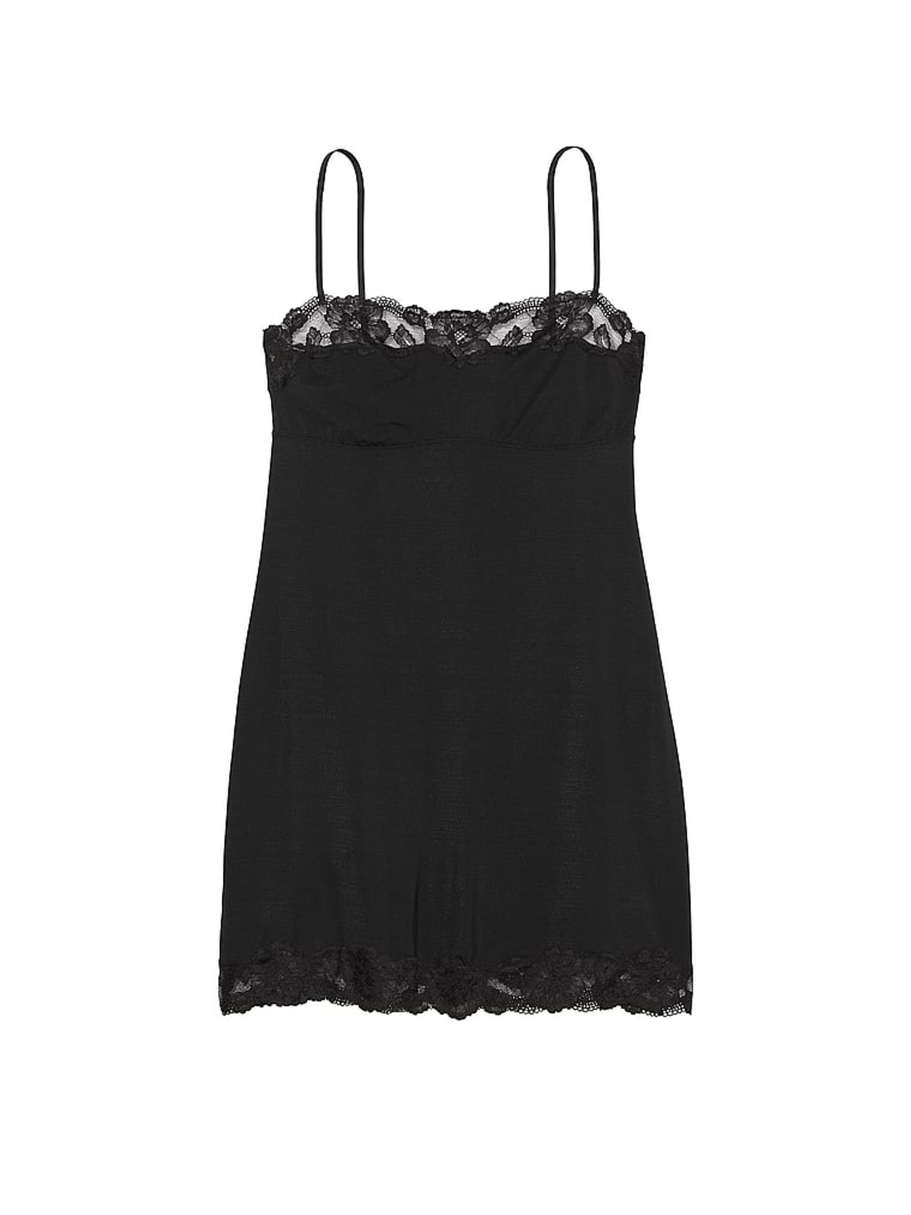 Black Modal Straight Neck Slip Dress - Image 3 of 3 Black Modal Straight Neck Slip Dress - Image 3 of 3