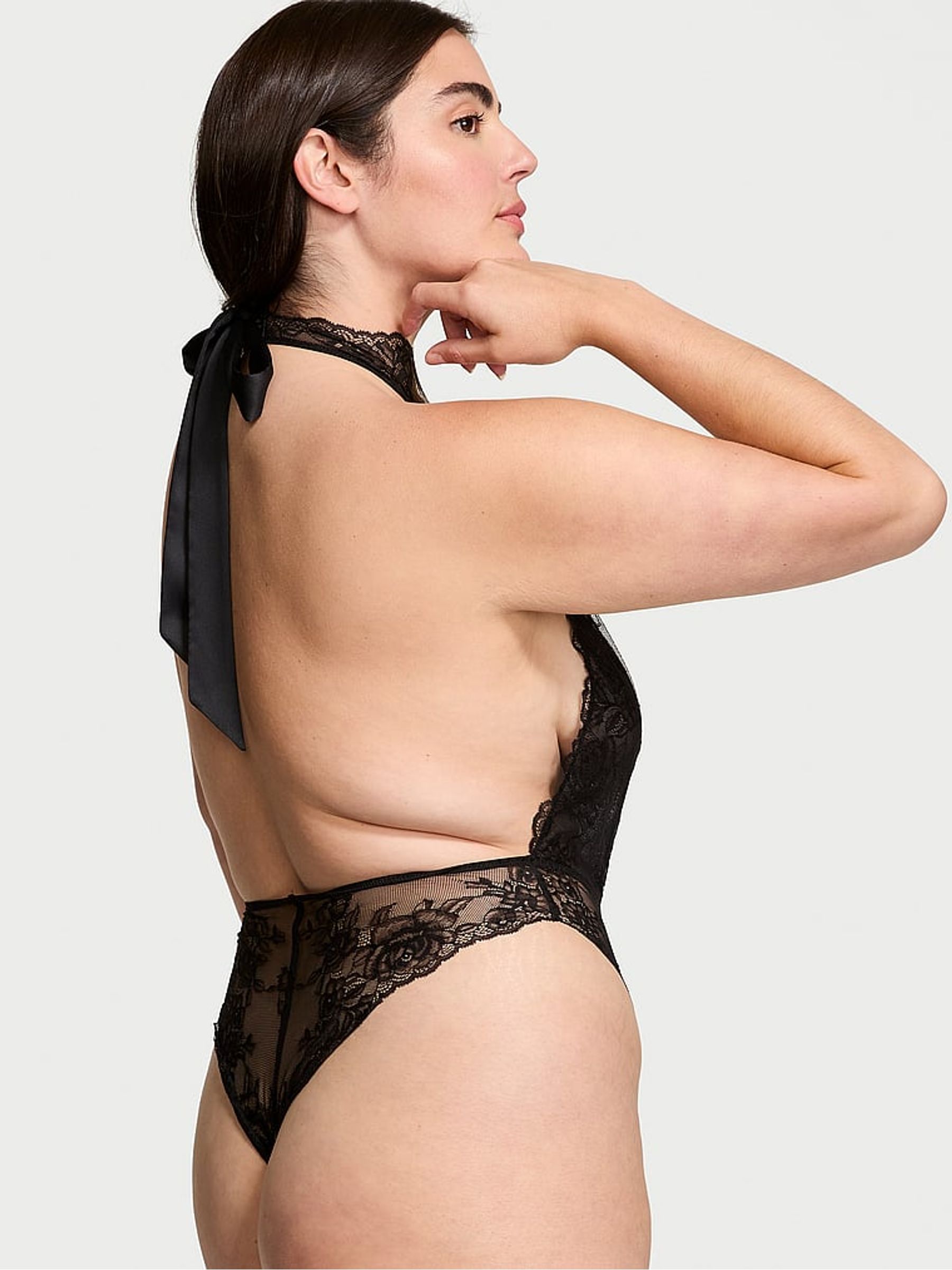 Black Rose Lace Halter Crotchless Bodysuit - Image 2 of 3