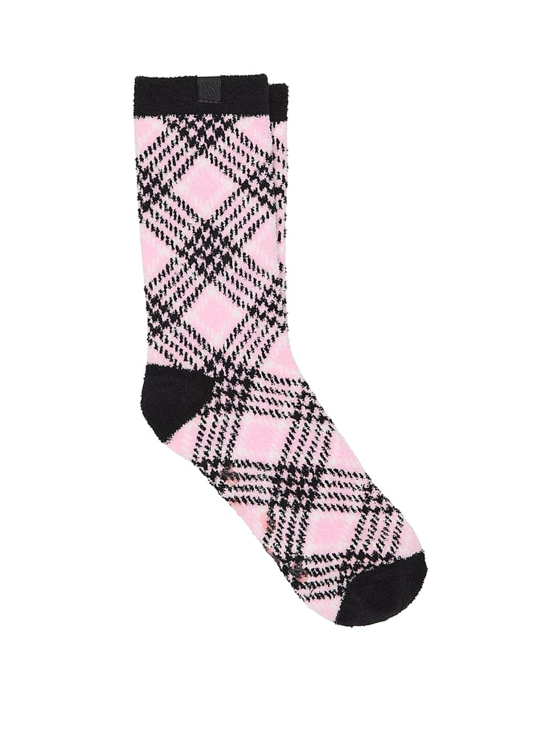 Pretty Blossom Plaid Pink Fleece Socks - Image 1 of 3