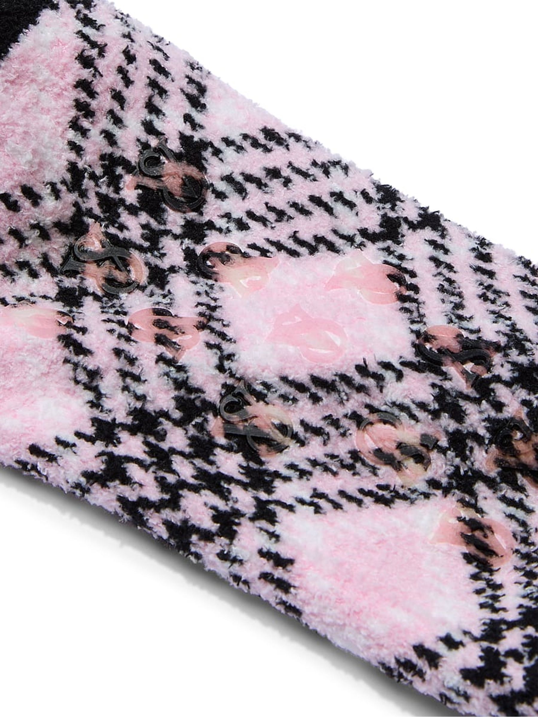 Pretty Blossom Plaid Pink Fleece Socks - Image 2 of 3