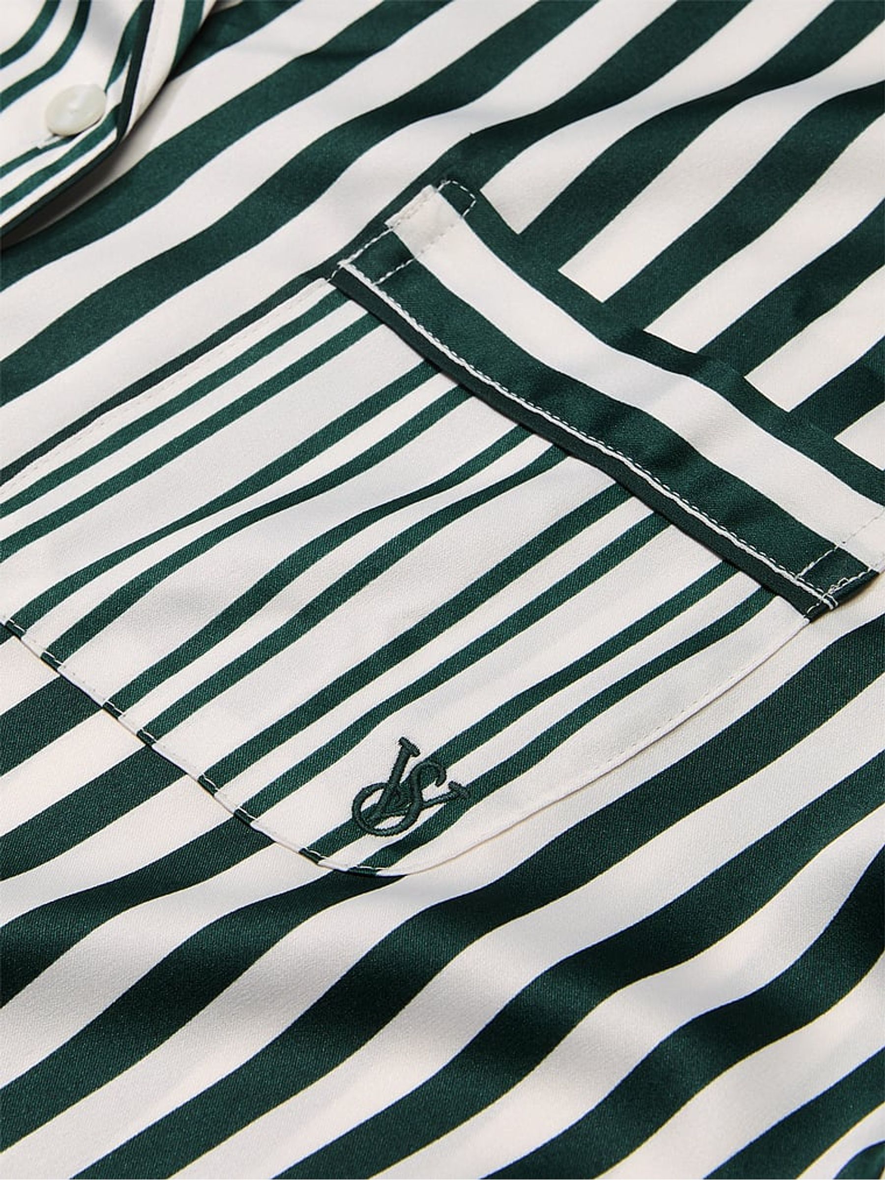 Botanical Green Iconic Stripe Satin Short Pyjama Set - Image 4 of 4