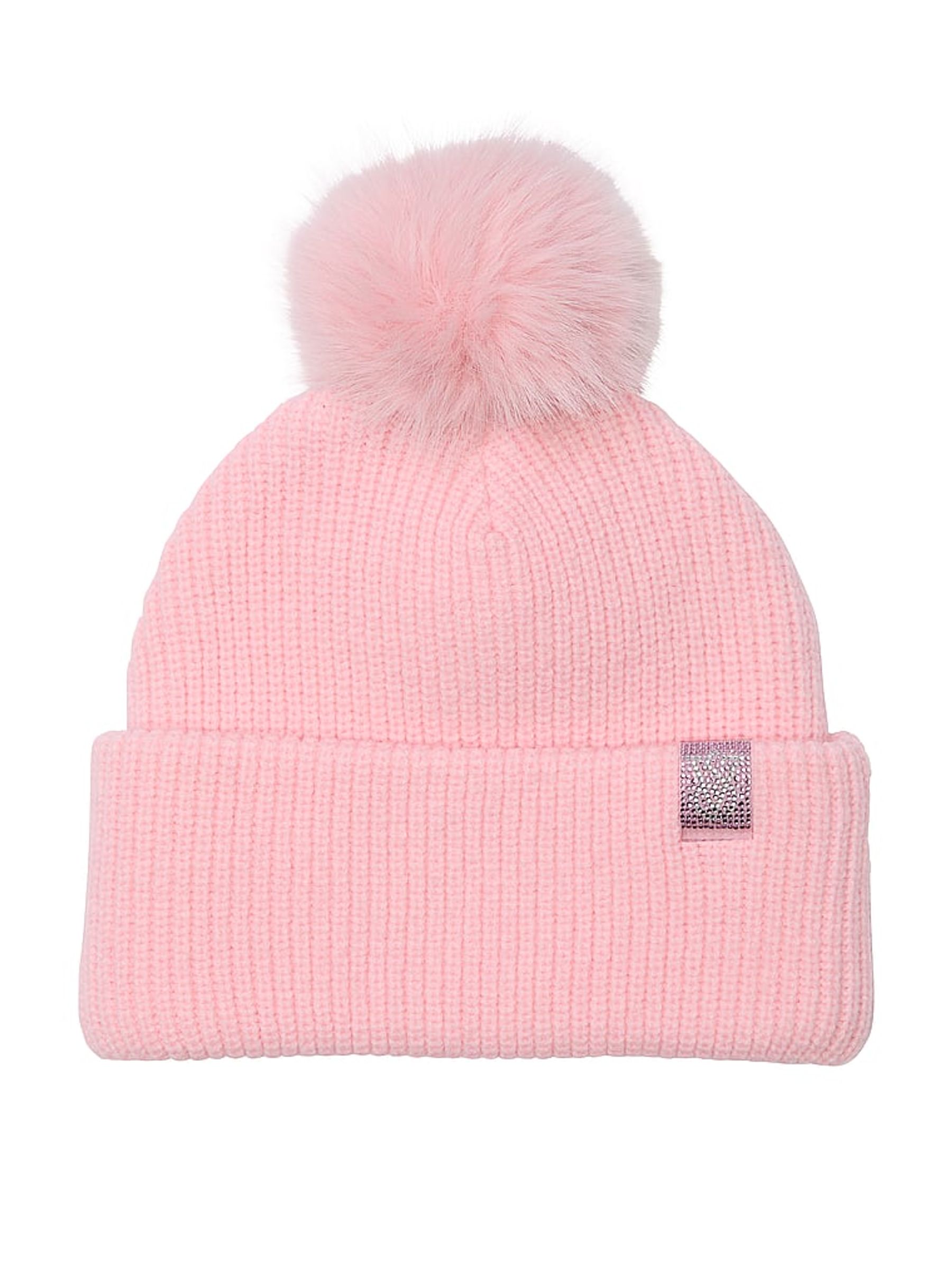 Pretty Blossom Pink Bling Patch Pom Beanie - Image 2 of 3