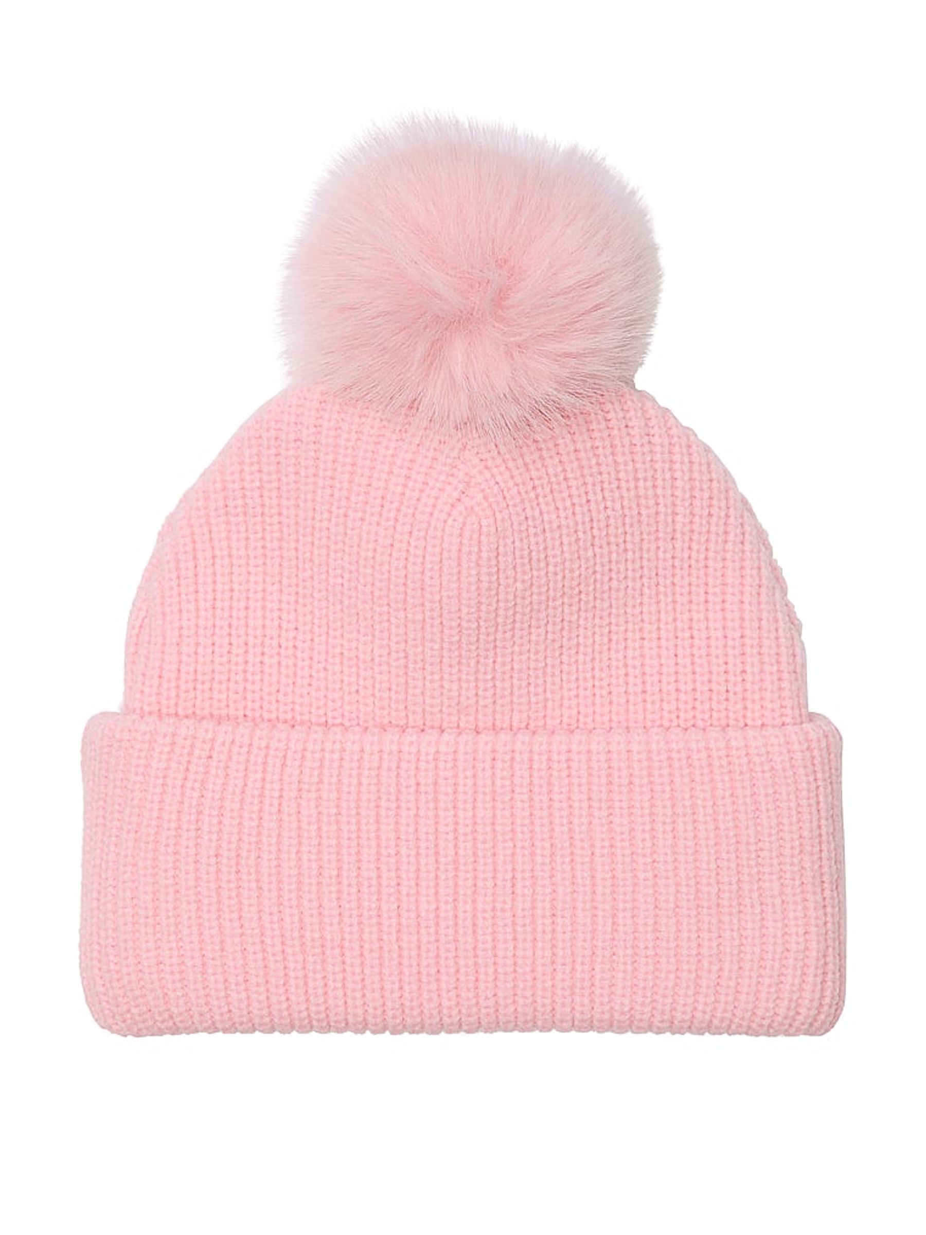 Pretty Blossom Pink Bling Patch Pom Beanie - Image 3 of 3