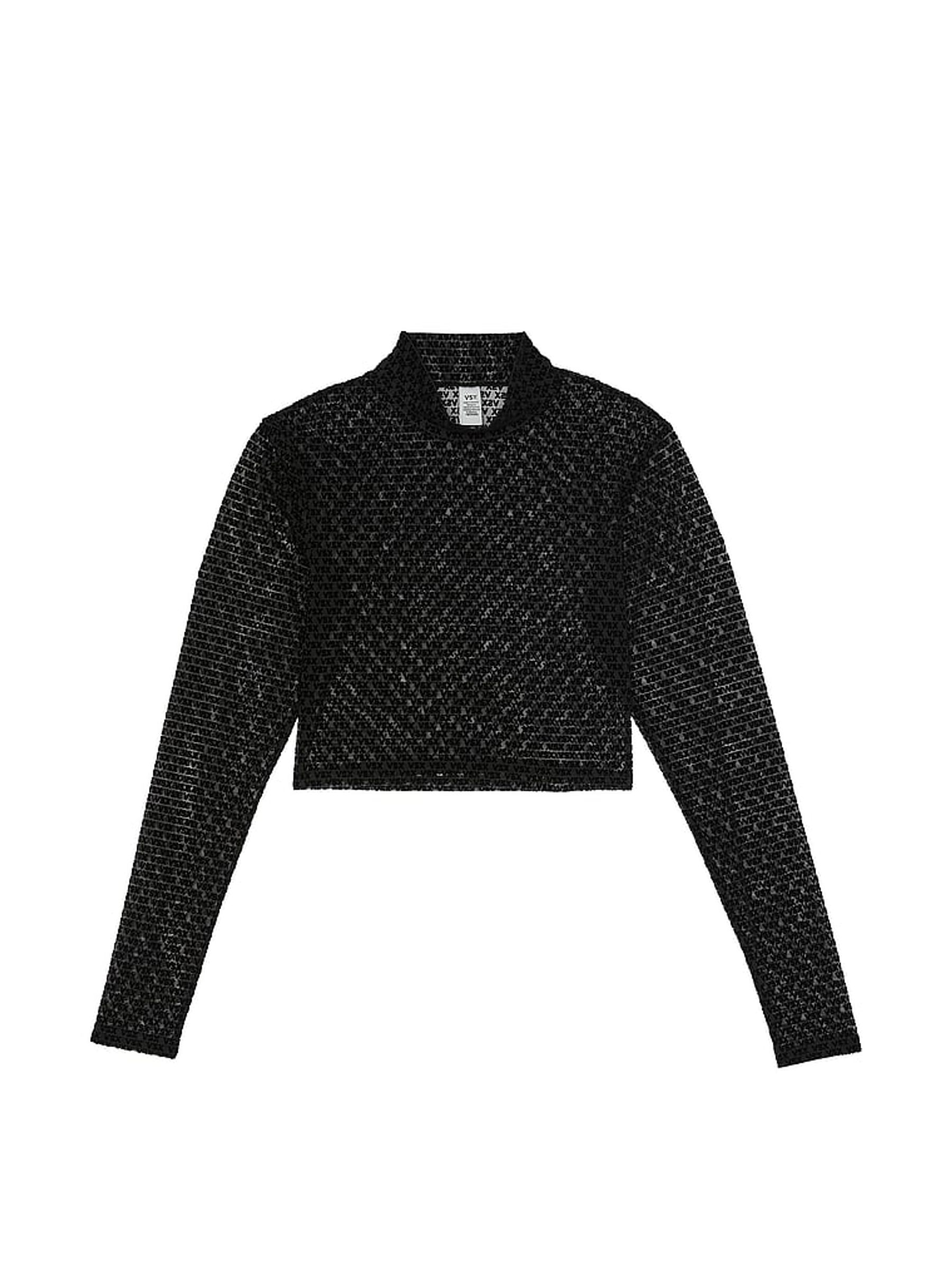 Black Logo Mesh Long Sleeve Crop Top - Image 3 of 3
