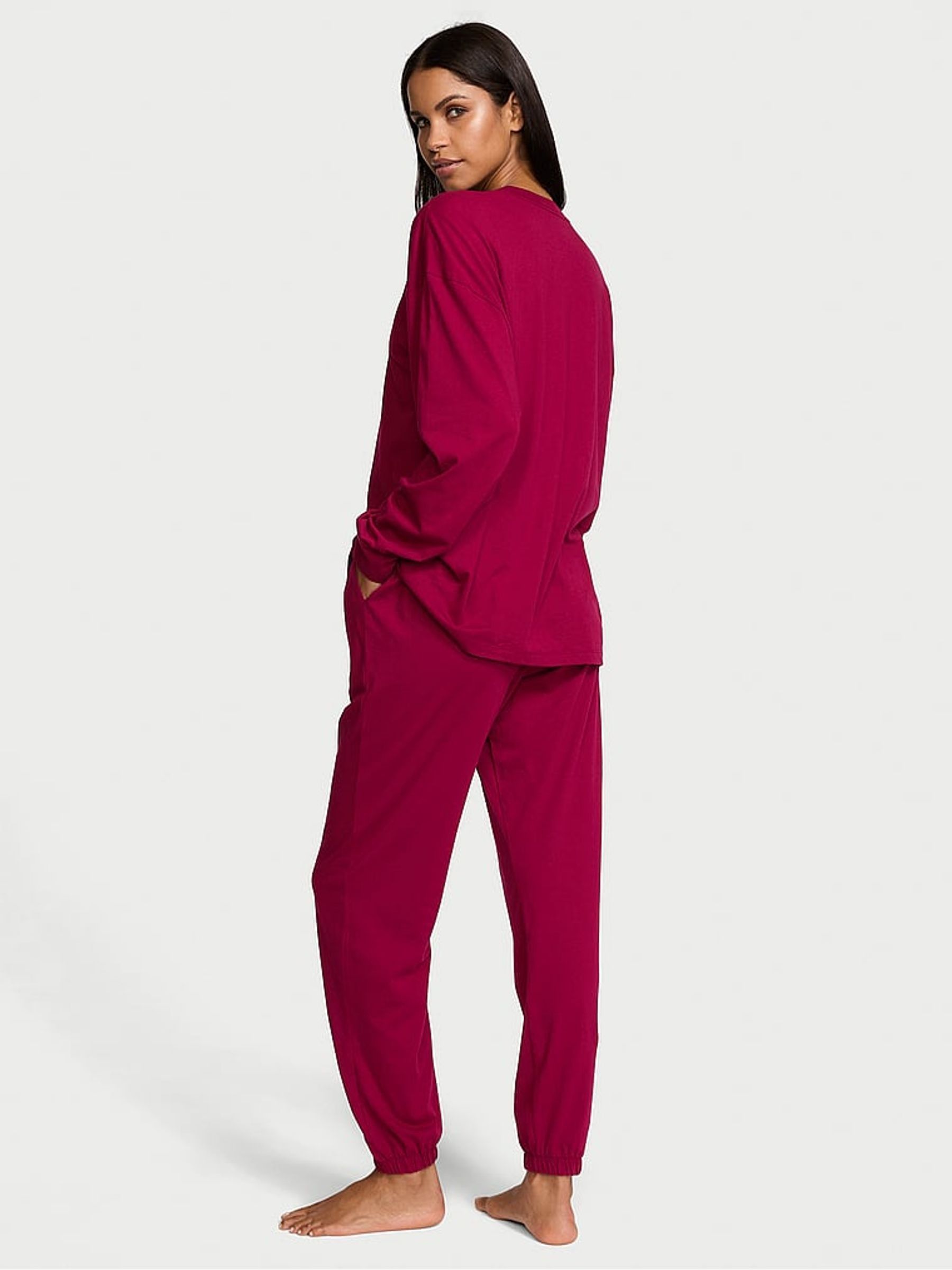 Campari Red Rhinestone Graphic London Cotton Long Pyjama Set - Image 2 of 4