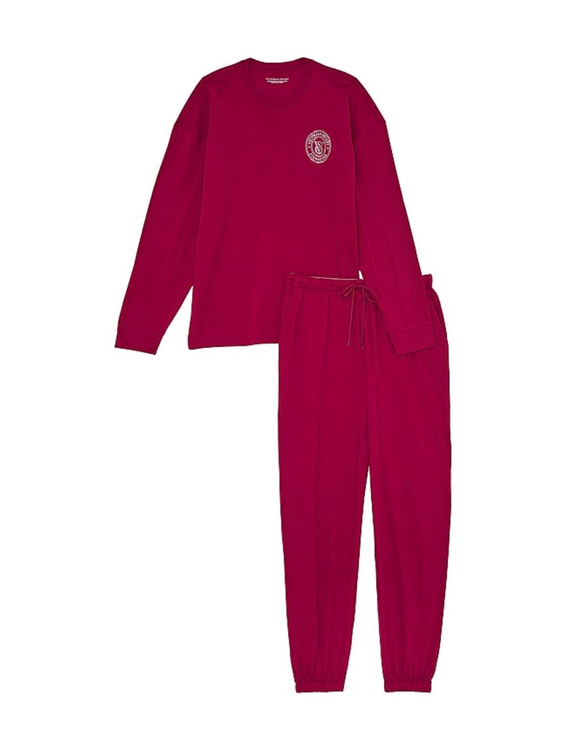 Campari Red Rhinestone Graphic London Cotton Long Pyjama Set - Image 3 of 4