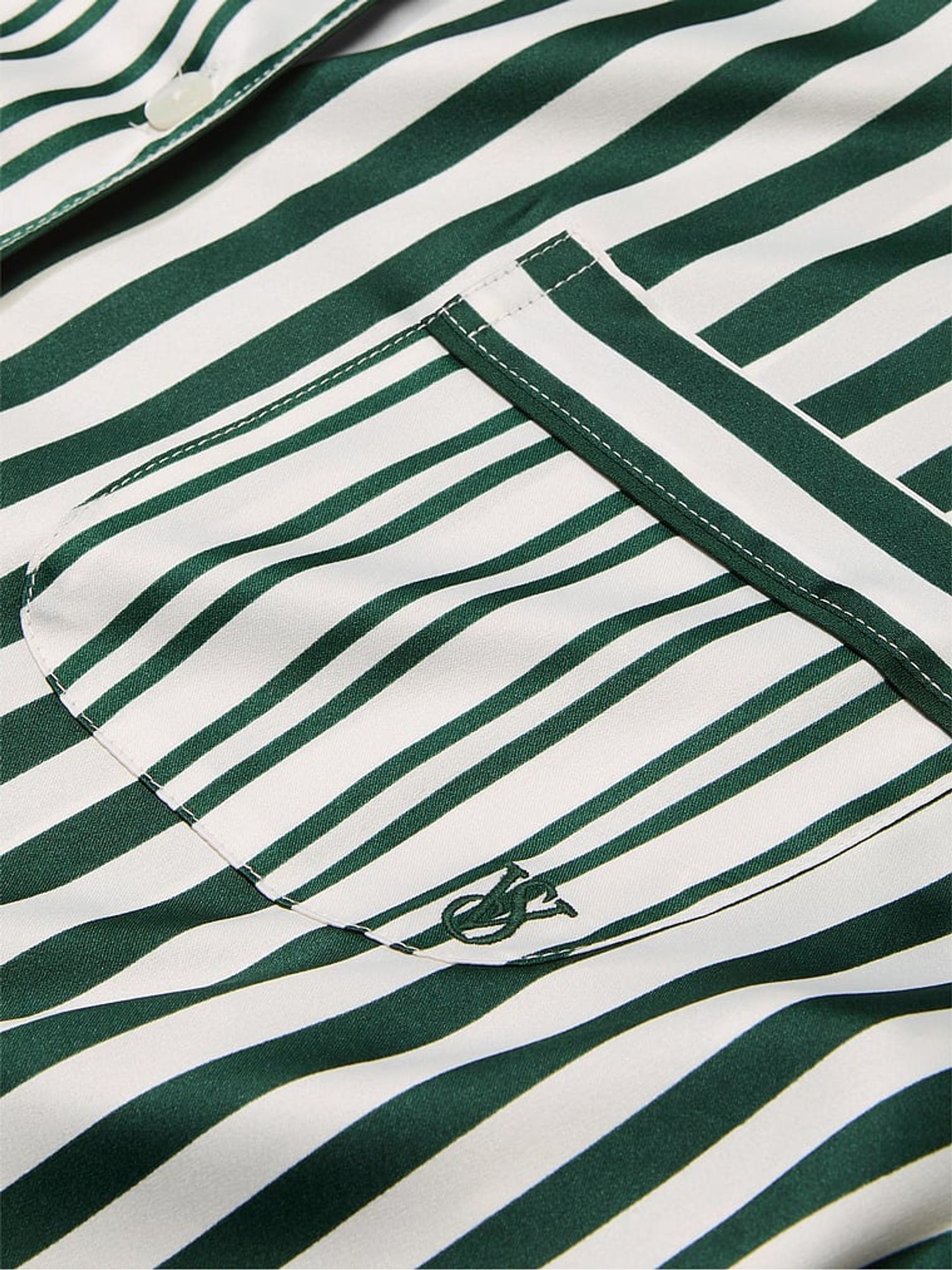 Botanical Green Iconic Stripe Satin Long Pyjama Set - Image 4 of 4