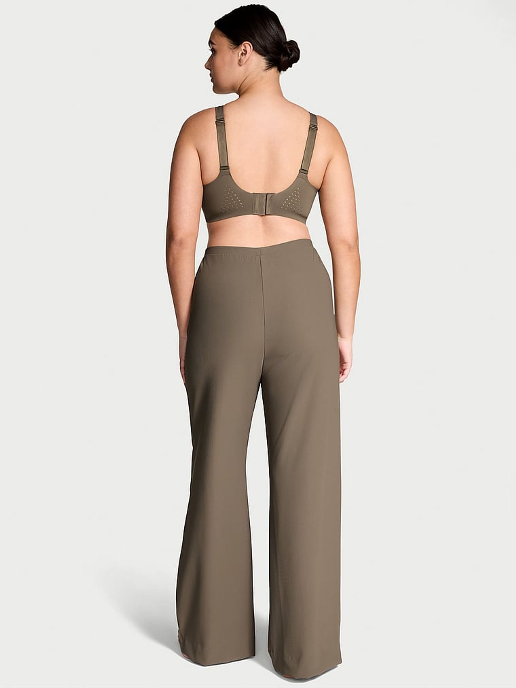 Olive Green Rib Wide Leg Joggers - Image 2 of 3