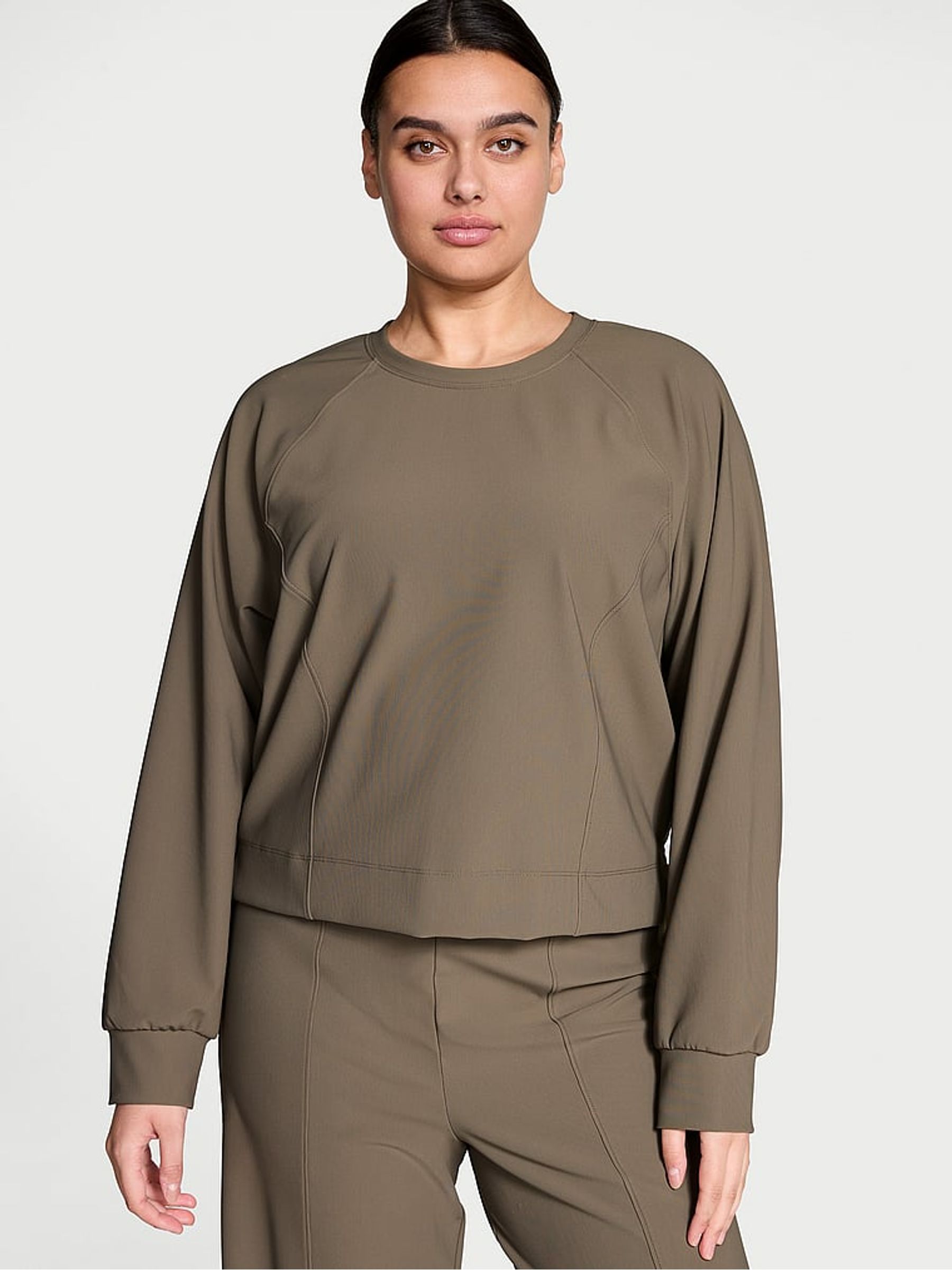 Olive Green Rib Crew Neck Sweatshirt - Image 1 of 3