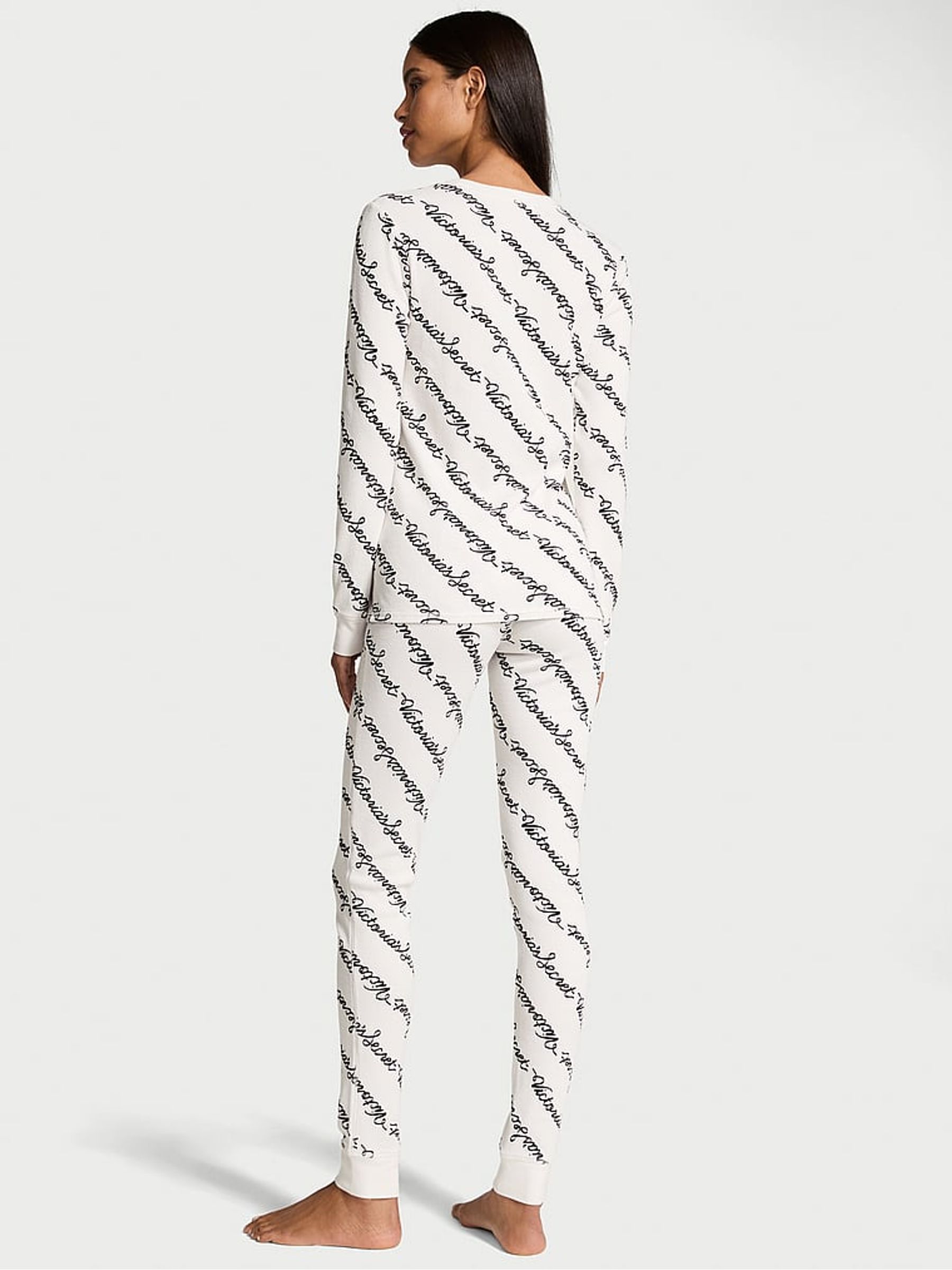Coconut White Ribbon Script Thermal Long Pyjama Set - Image 2 of 3