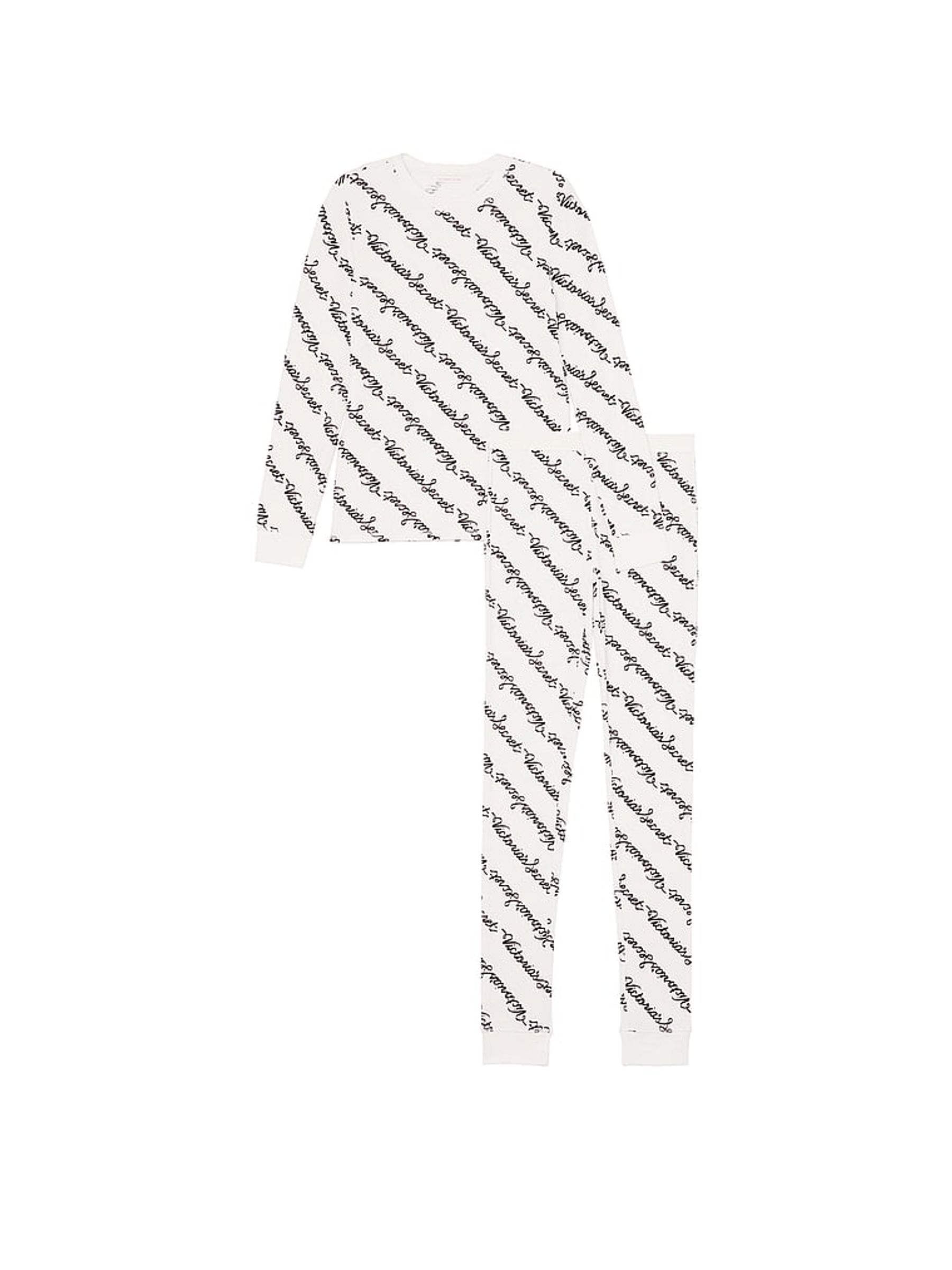 Coconut White Ribbon Script Thermal Long Pyjama Set - Image 3 of 3