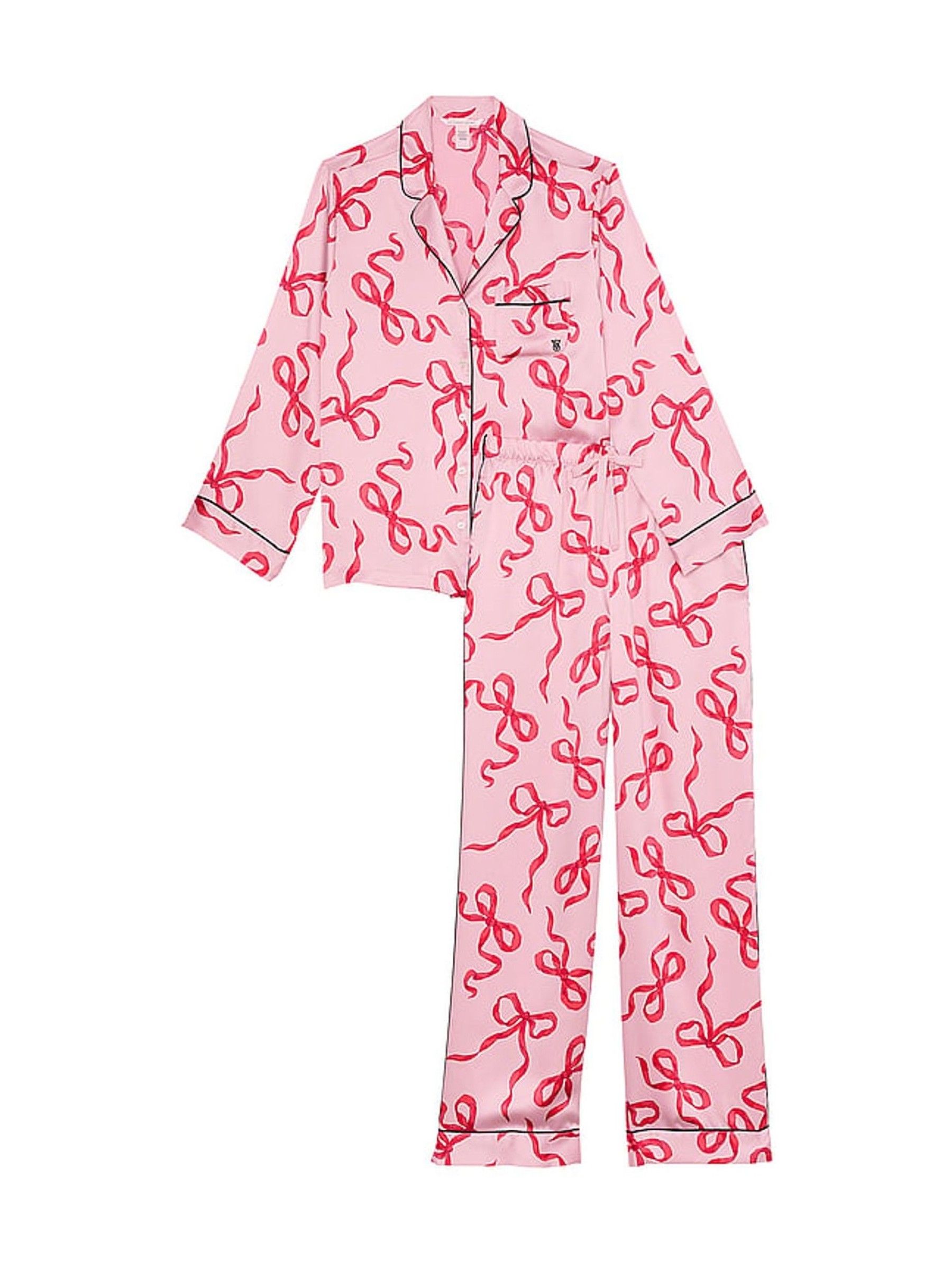Chalk Rose/Lipstick Bows Pink Satin Long Pyjama Set - Image 3 of 4