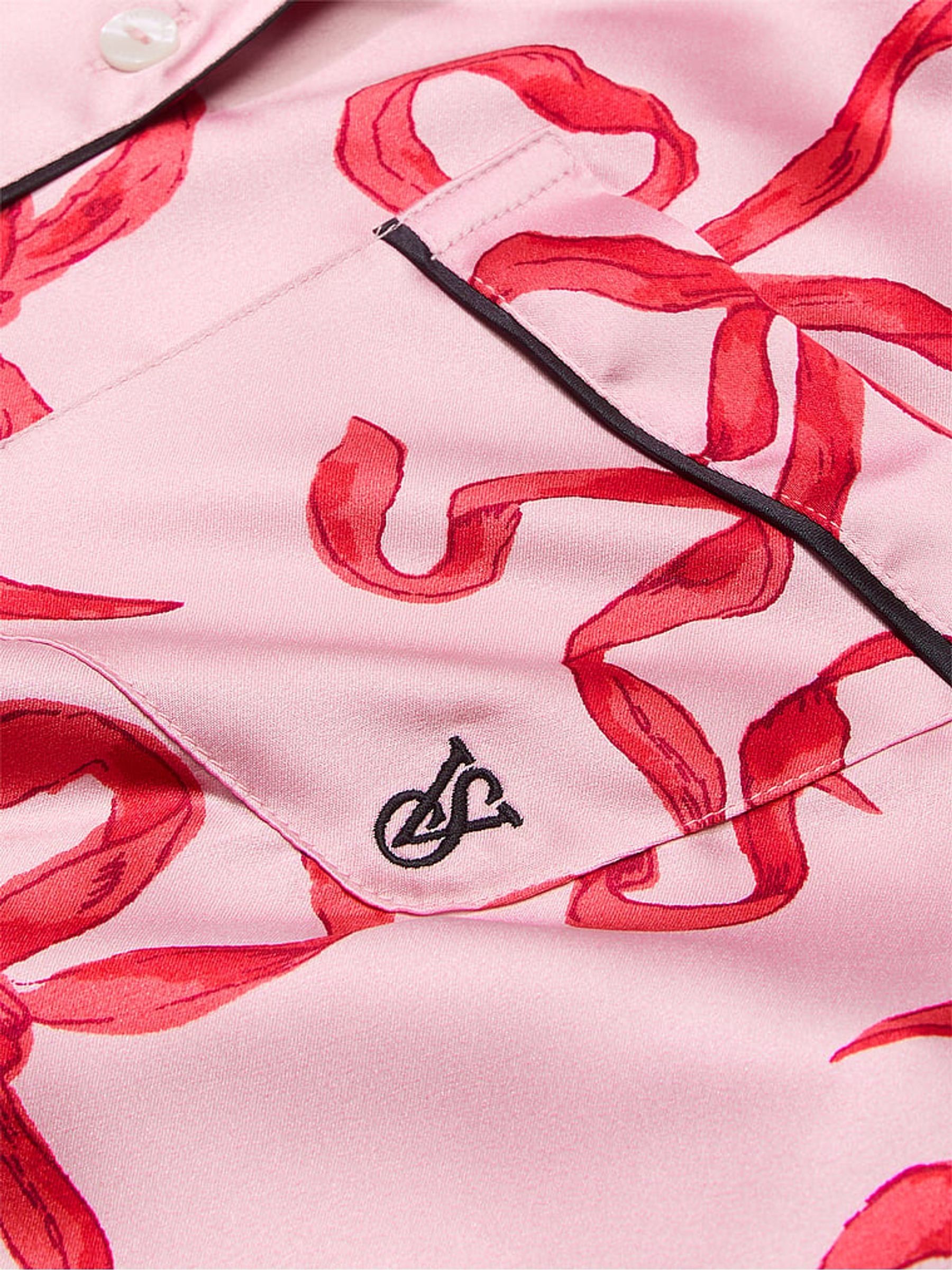 Chalk Rose/Lipstick Bows Pink Satin Long Pyjama Set - Image 4 of 4