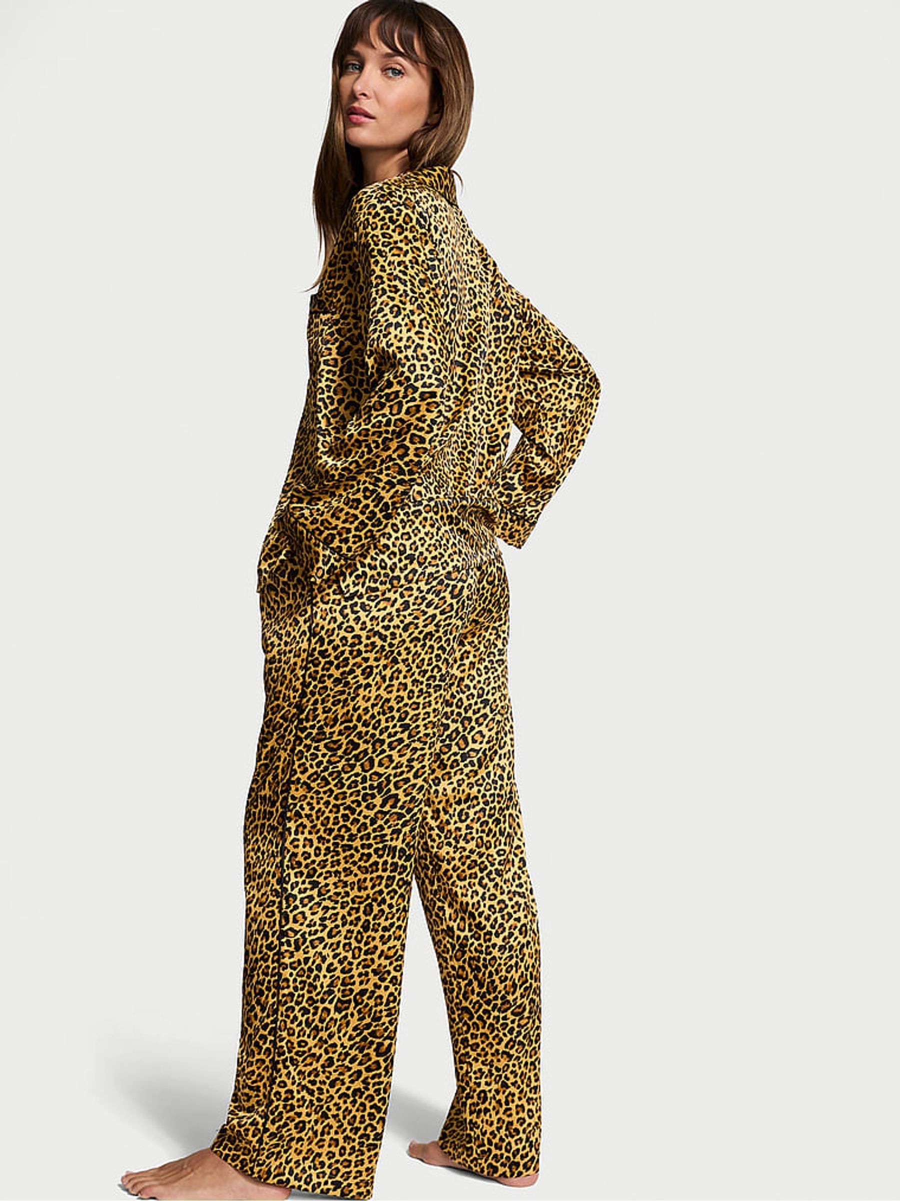 New Glam Leo Satin Long Pyjama Set - Image 2 of 4