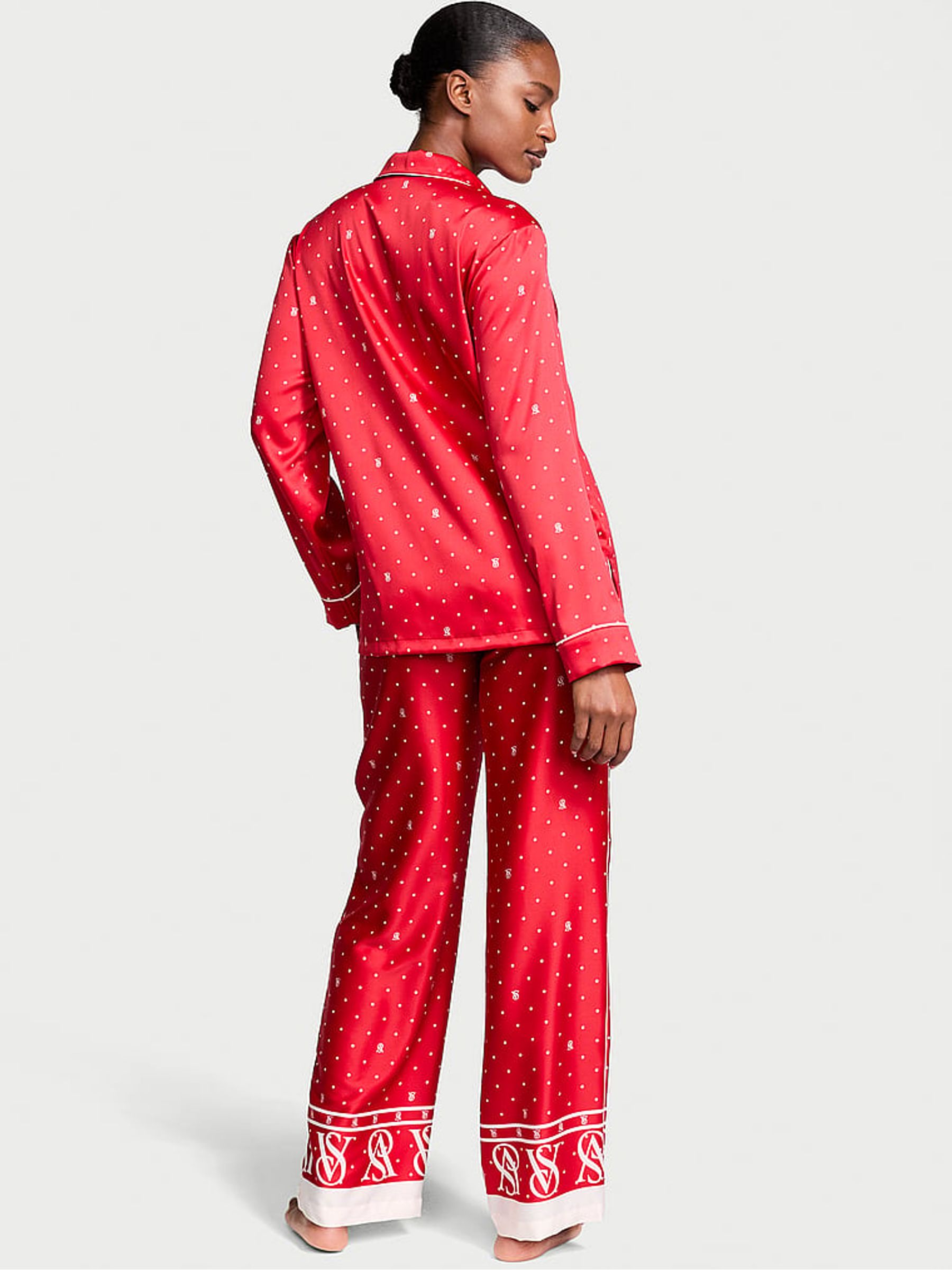 Lipstick Red Logo Pin Dot Satin Long Pyjama Set - Image 2 of 4
