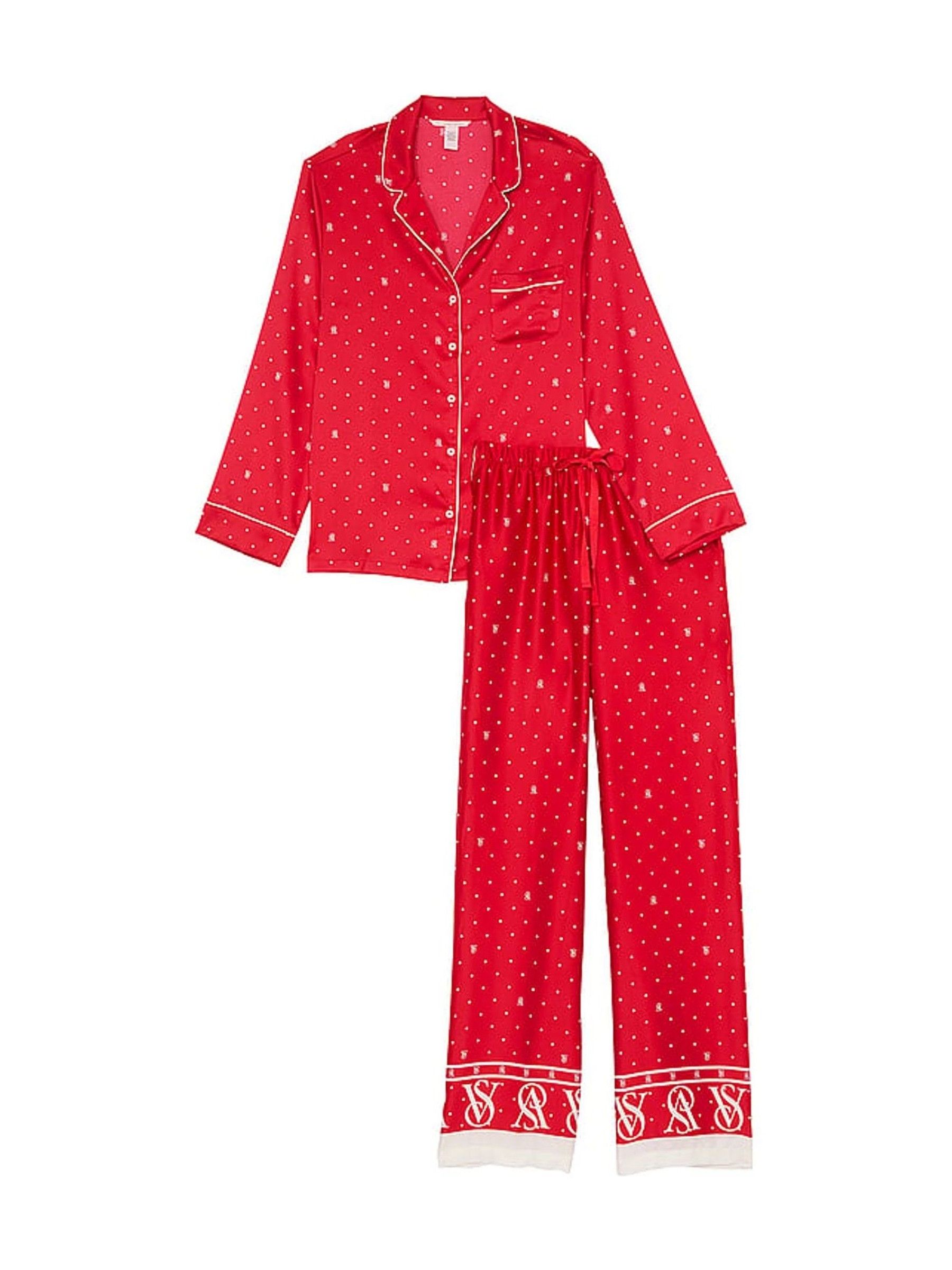 Lipstick Red Logo Pin Dot Satin Long Pyjama Set - Image 3 of 4