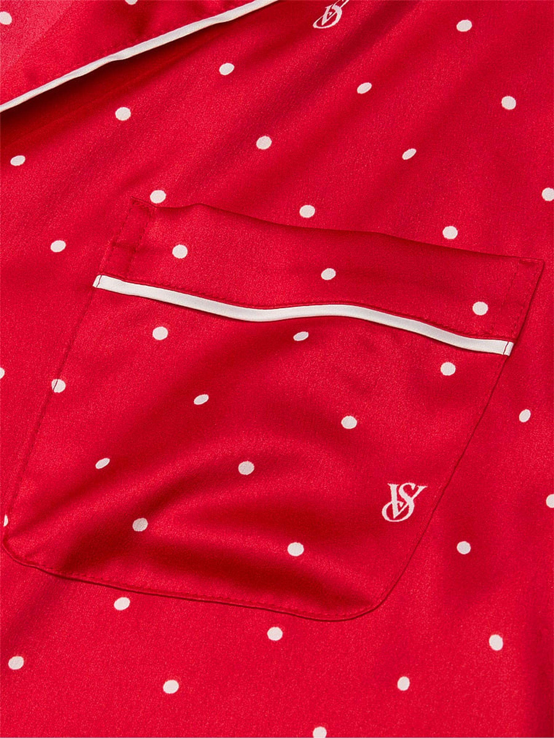 Lipstick Red Logo Pin Dot Satin Long Pyjama Set - Image 4 of 4