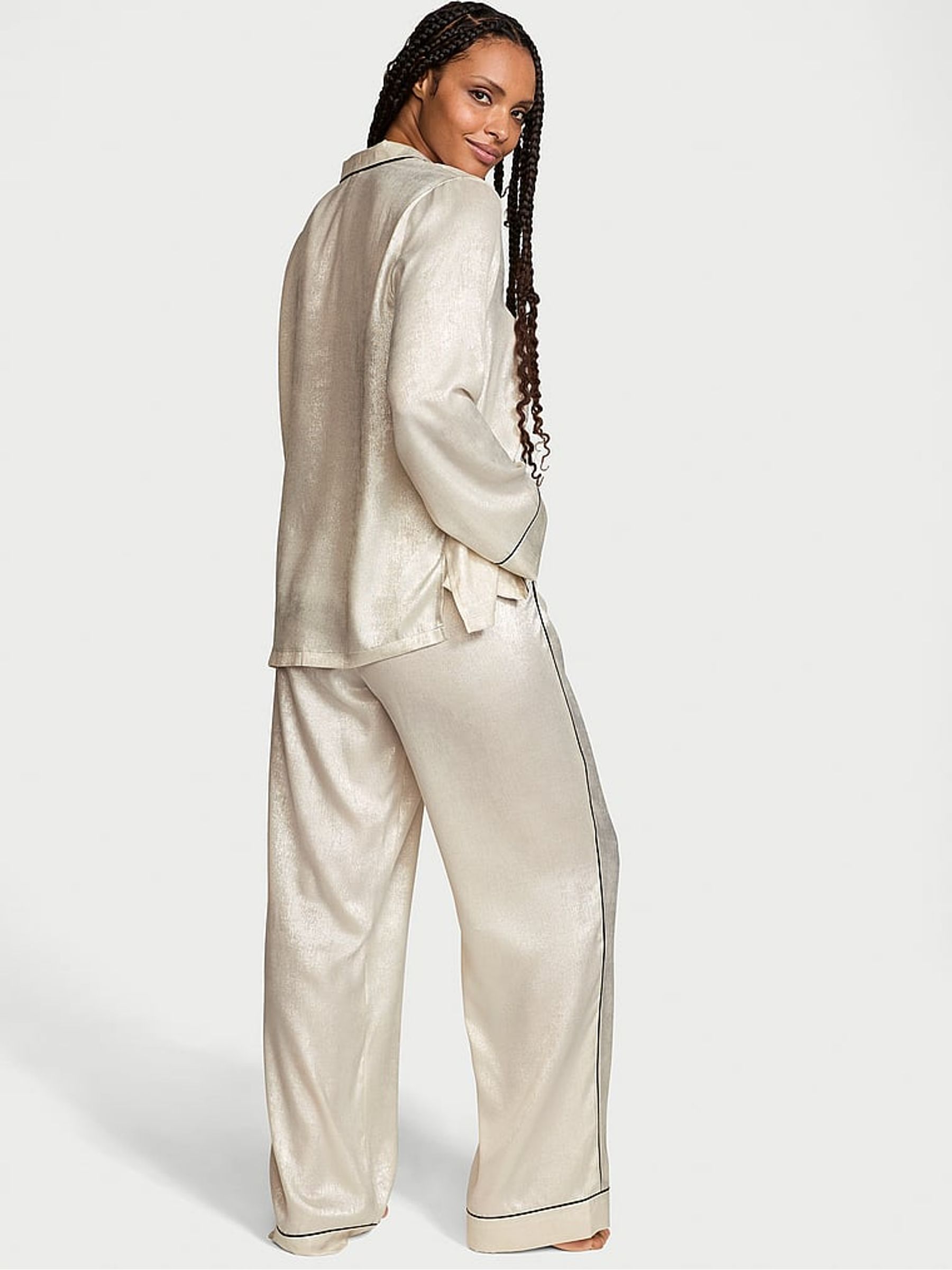 Candelight White Fiona Foil Satin Long Pyjama Set - Image 2 of 3