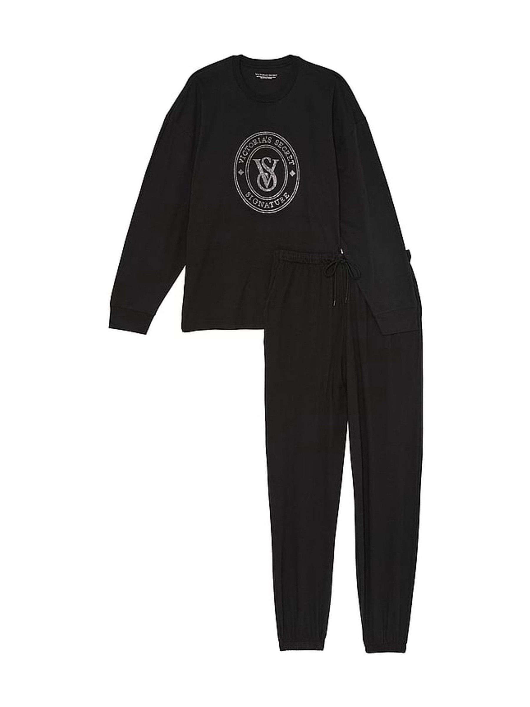 Black Rhinestone Graphic London Cotton Long Pyjama Set - Image 3 of 4