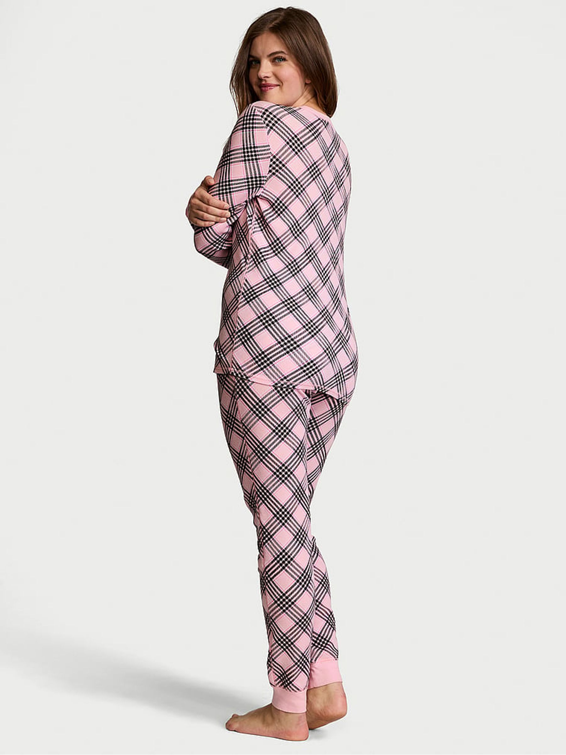 Pretty Blossom Lovely Plaid Pink Thermal Long Pyjama Set - Image 2 of 3