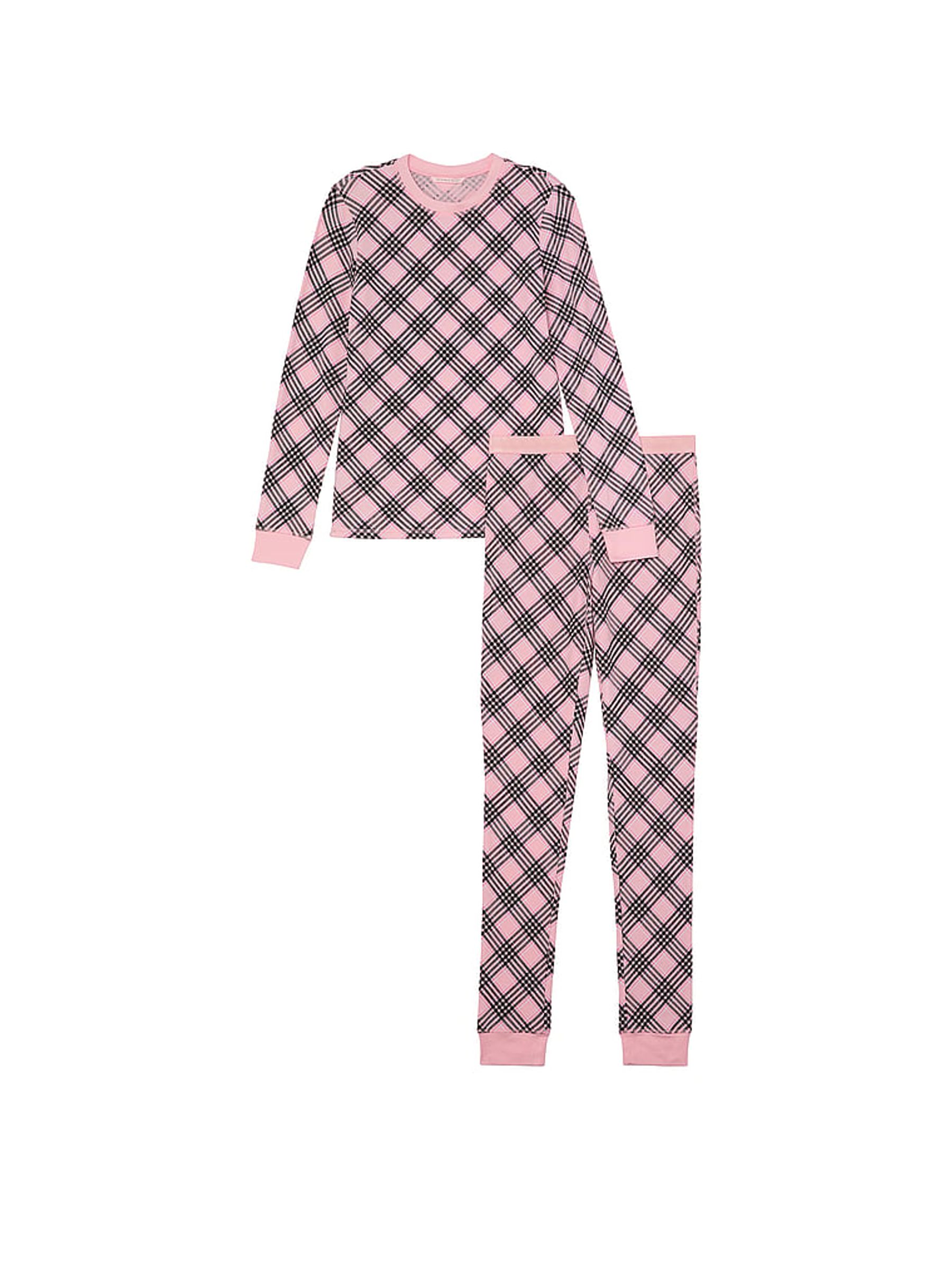 Pretty Blossom Lovely Plaid Pink Thermal Long Pyjama Set - Image 3 of 3