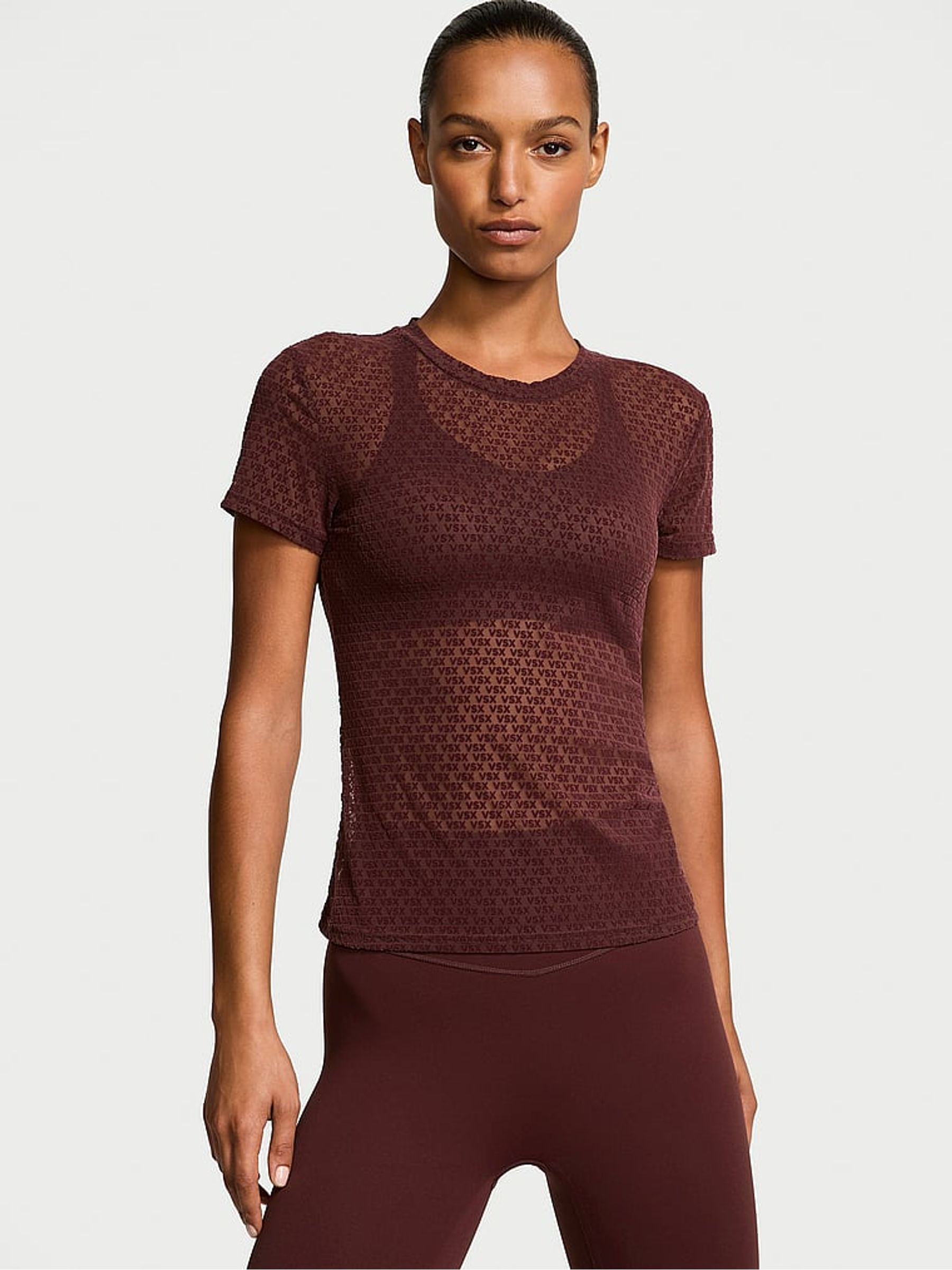 Burgundy Brown Logo Mesh T-Shirt - Image 1 of 3