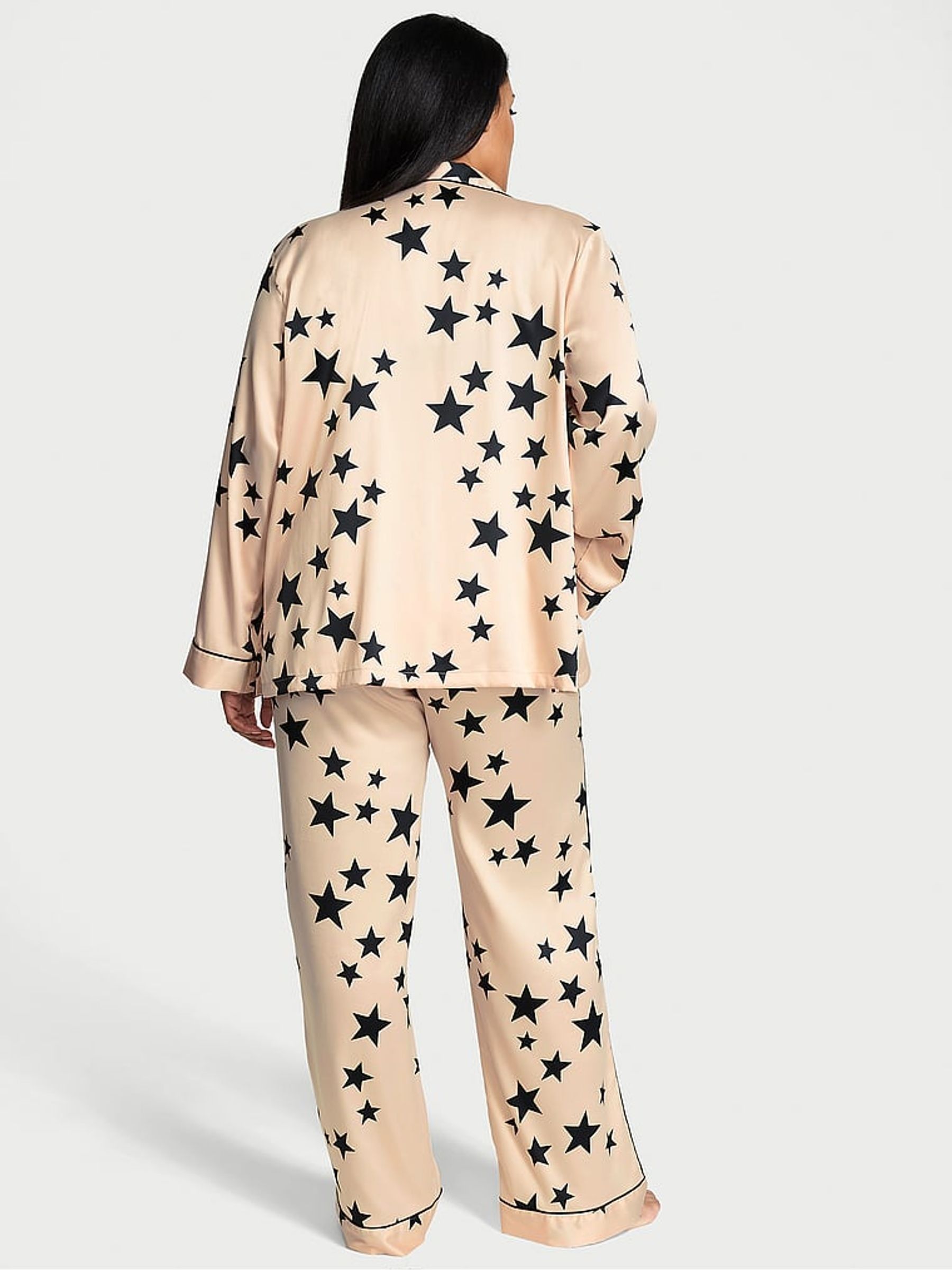 Black Pretty Star Satin Long Pyjama Set - Image 2 of 4