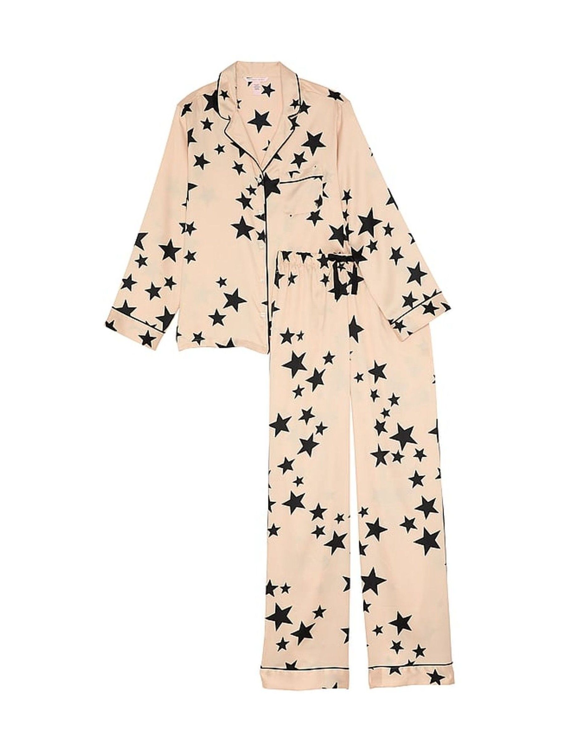 Black Pretty Star Satin Long Pyjama Set - Image 3 of 4