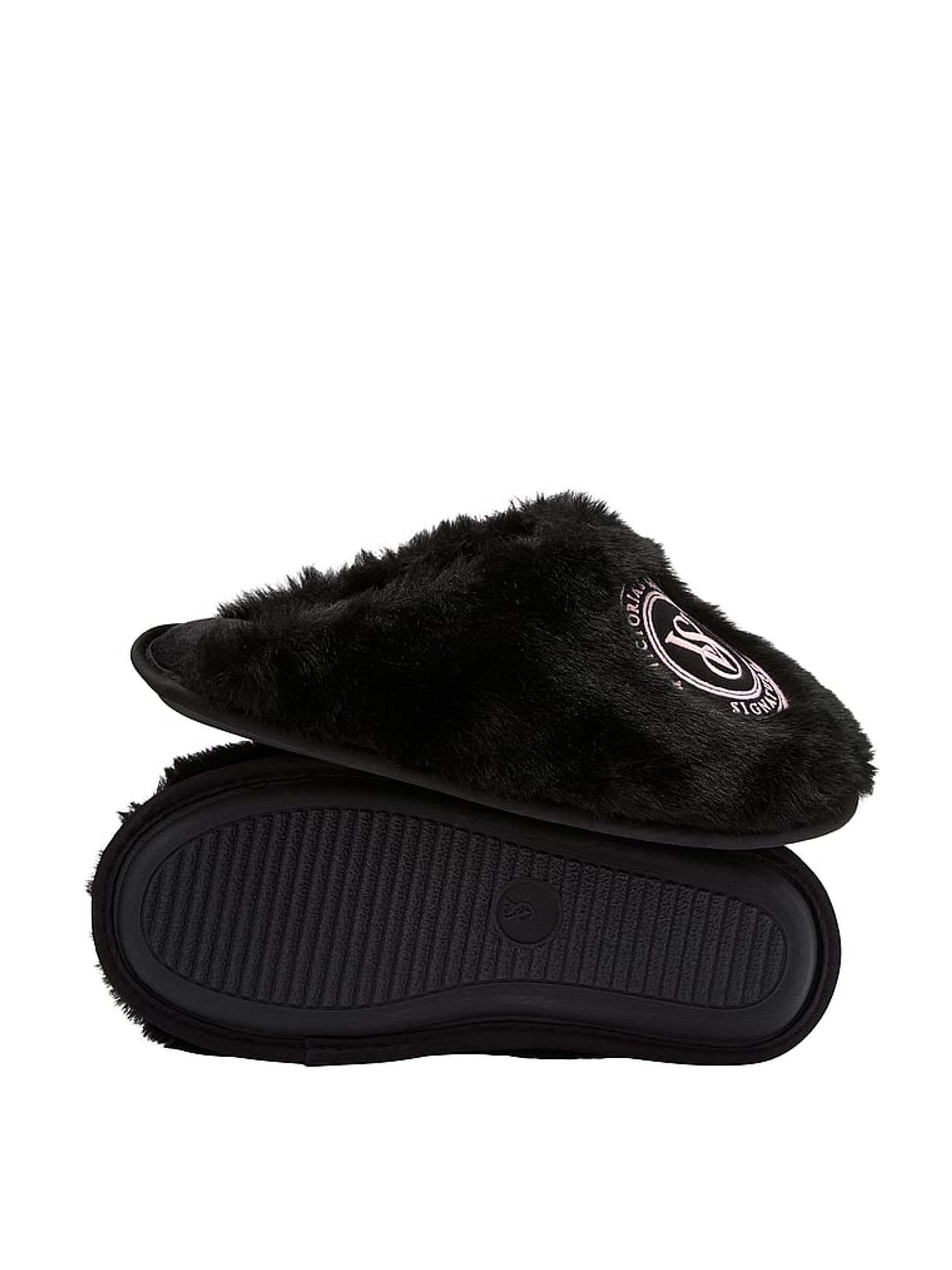 Black Closed Toe Faux Fur Slippers - Image 2 of 2