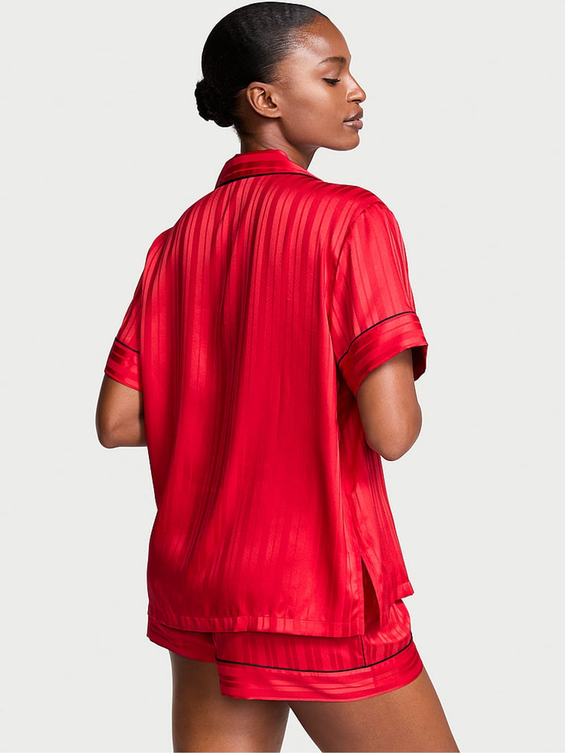 Lipstick Red Stripe Jacquard Satin Short Pyjama Set - Image 2 of 4