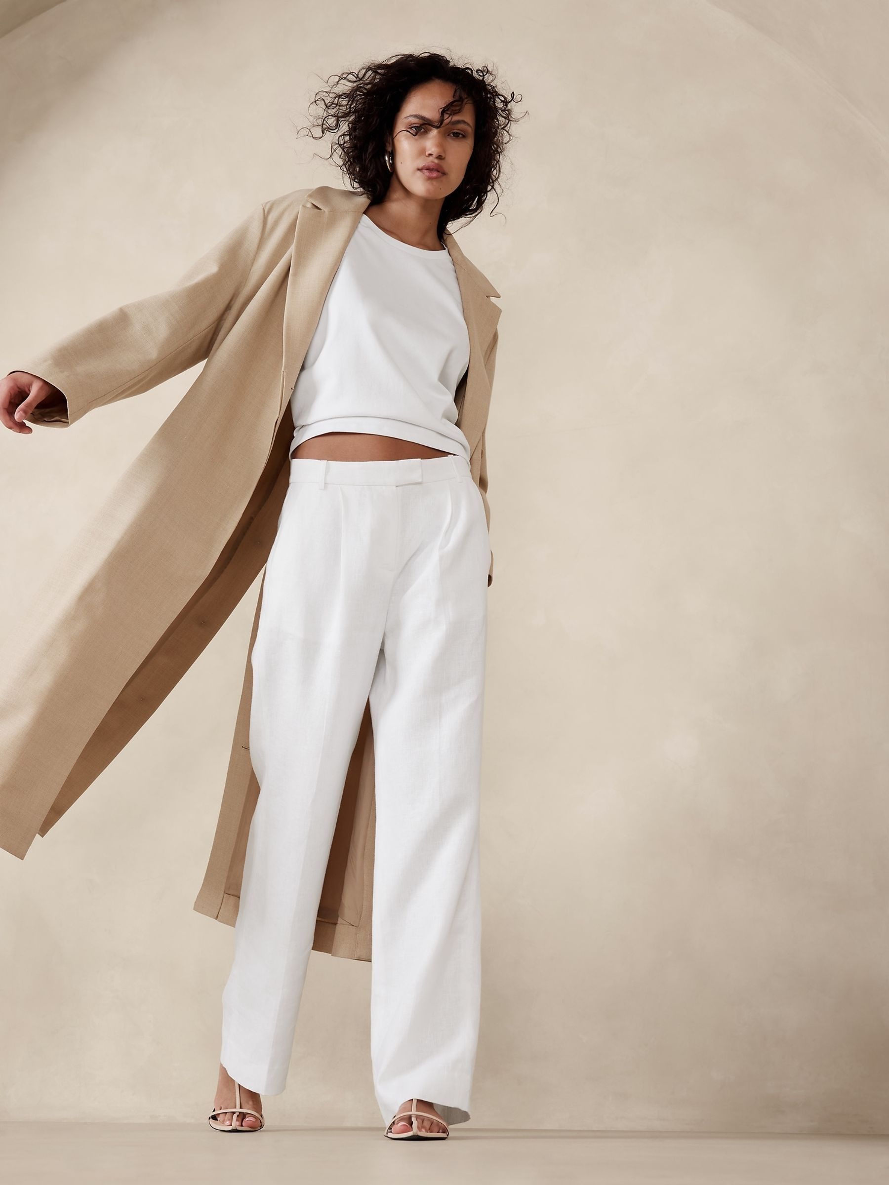 Banana Republic White Lina Straight Linen Trousers - Image 3 of 5