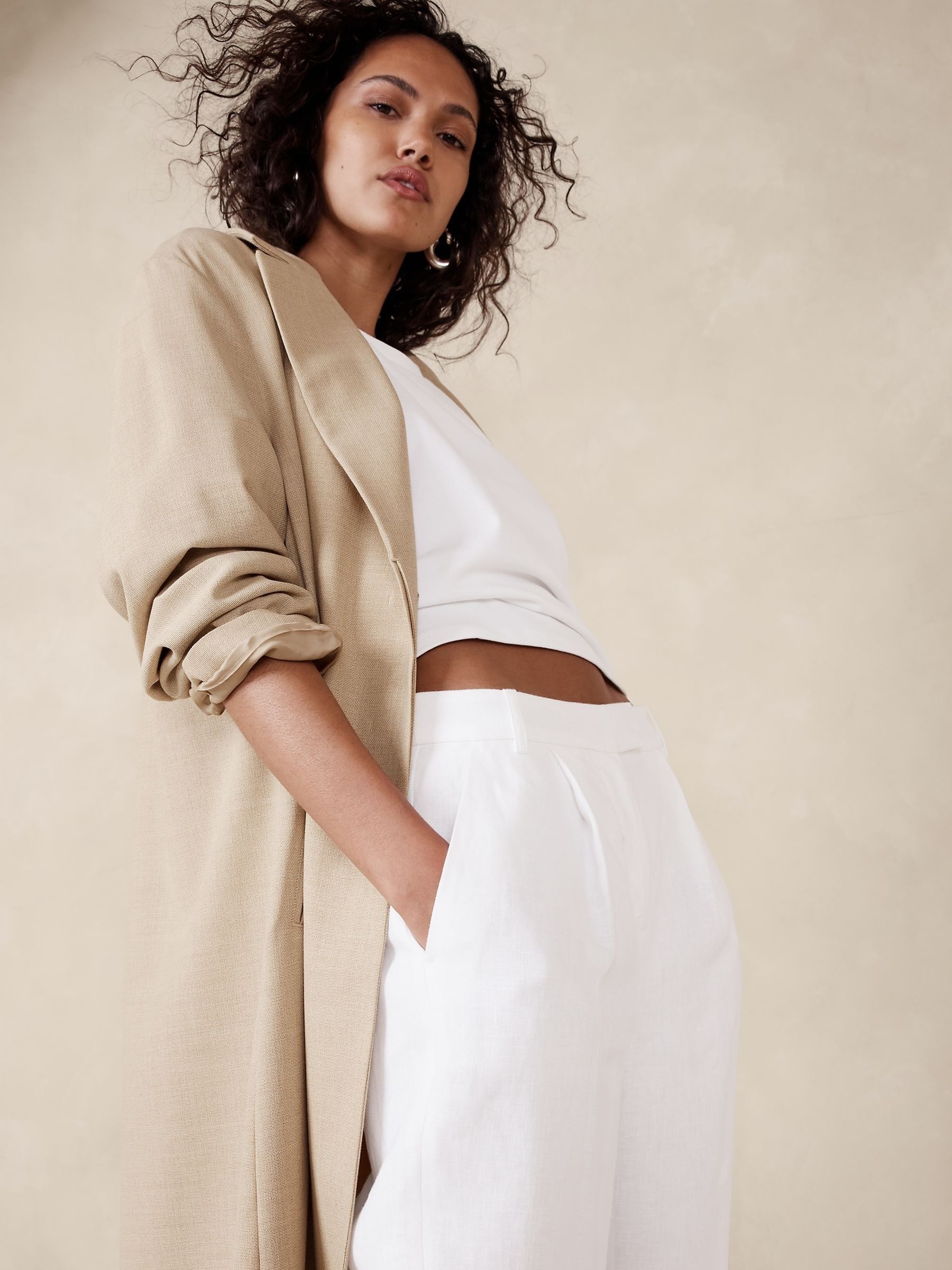 Banana Republic White Lina Straight Linen Trousers - Image 4 of 5