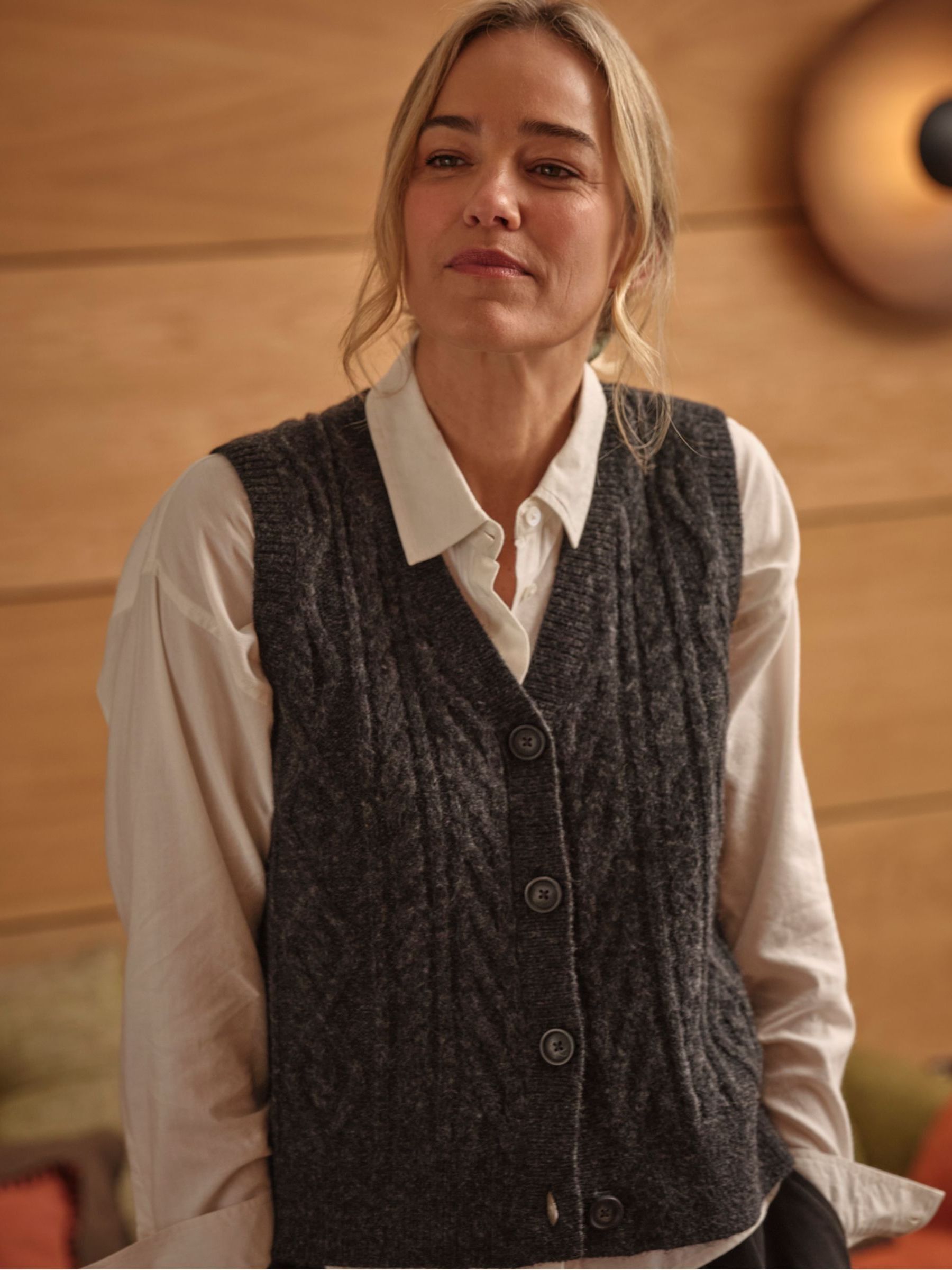 Macy Charcoal Grey Cable Button Tank FatFace