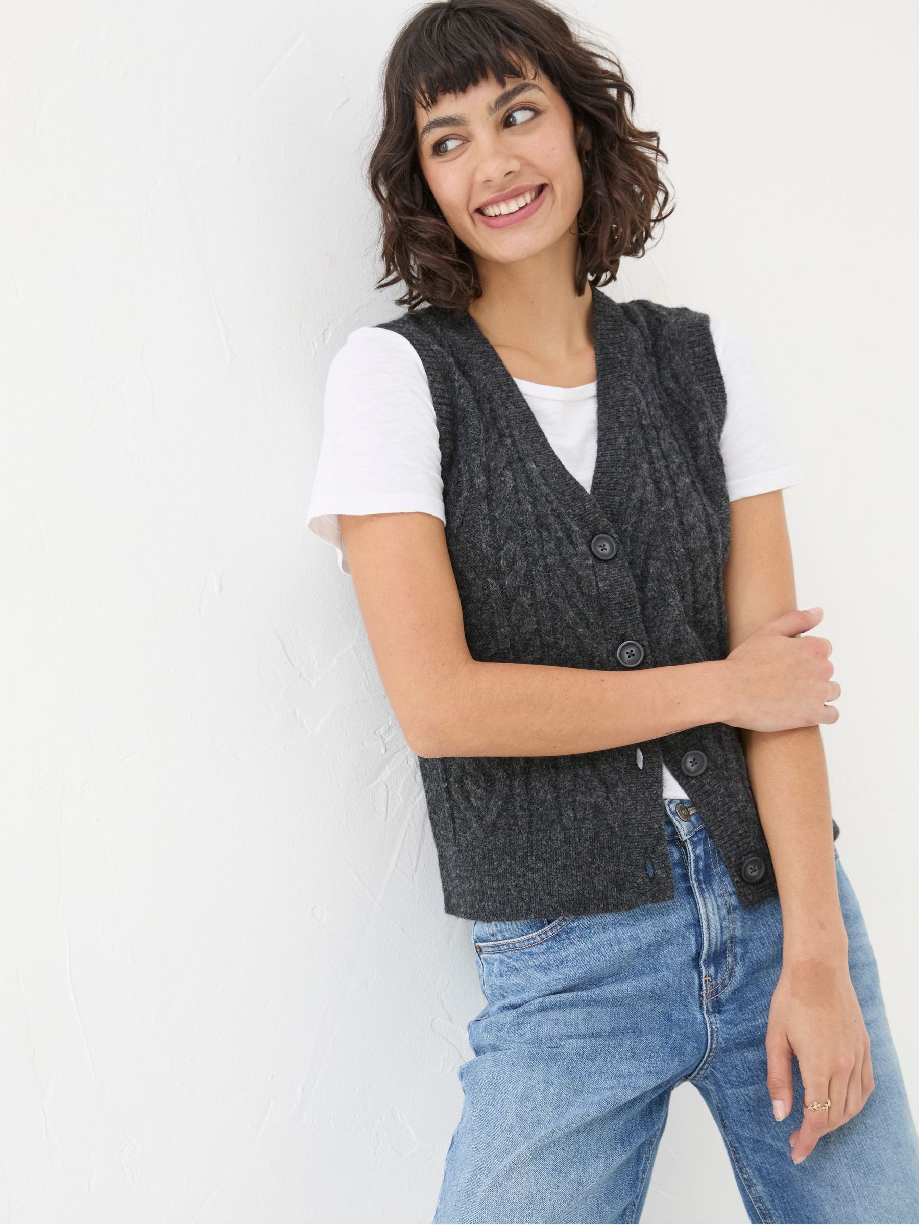 Macy Charcoal Grey Cable Button Tank - Image 2 of 7