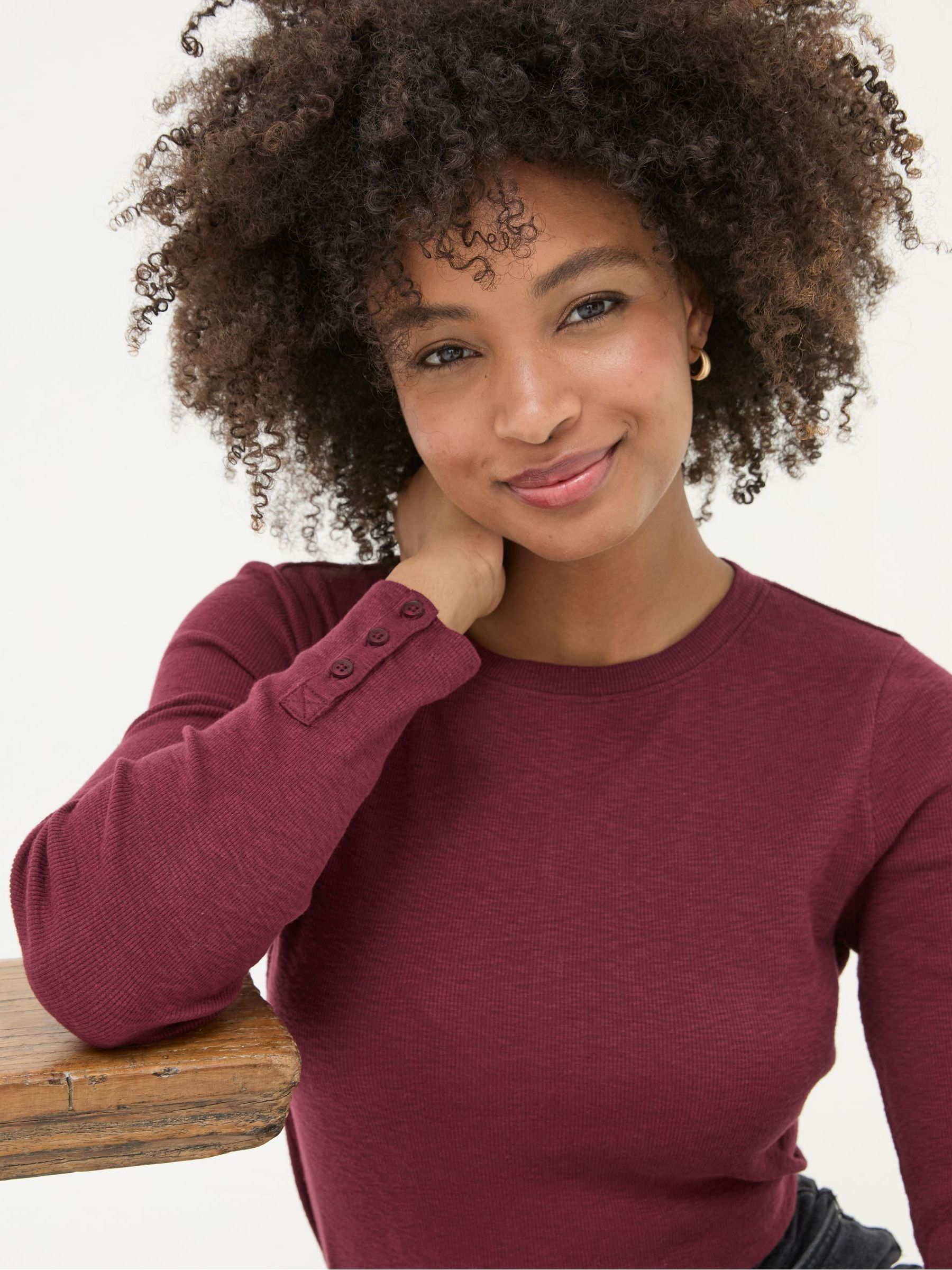 Callie Dark Red Long Sleeve Top - Image 4 of 5