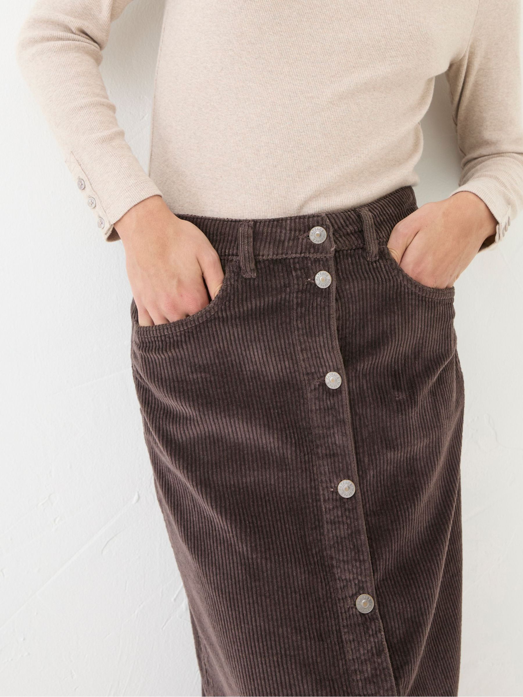 Carla Dark Brown Cord Midi Skirt - Image 3 of 5
