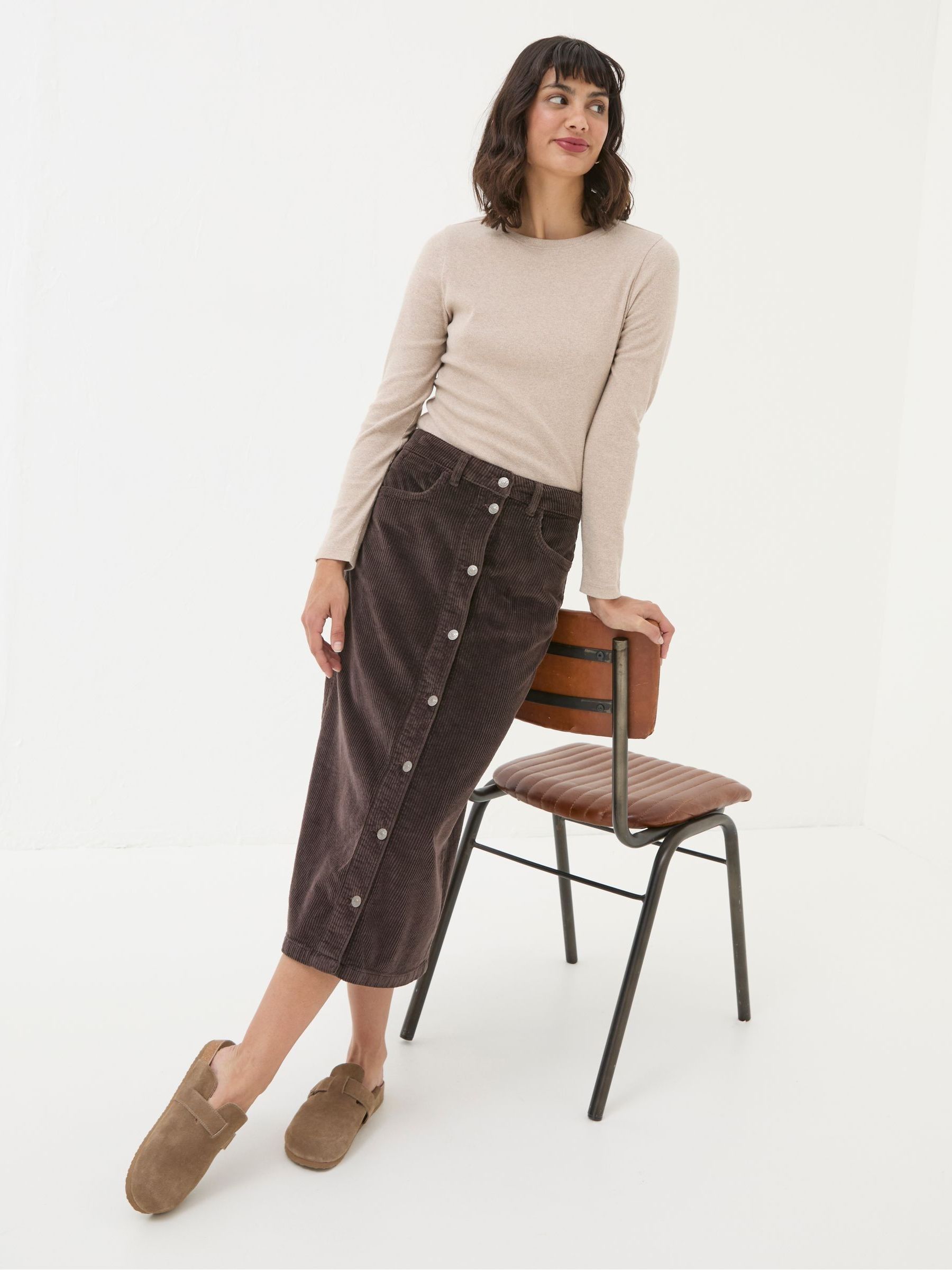 Carla Dark Brown Cord Midi Skirt - Image 4 of 5